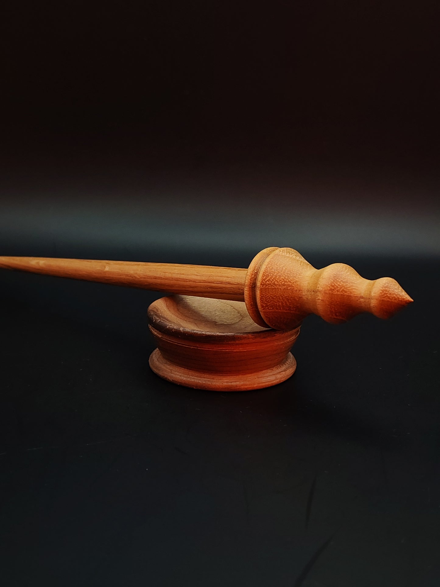 Support Spindle Set: Oak Shaft & Mulberry Whorl (26 cm / 10.24 in • 19 g / 0.67 oz) with Walnut Support Bowl