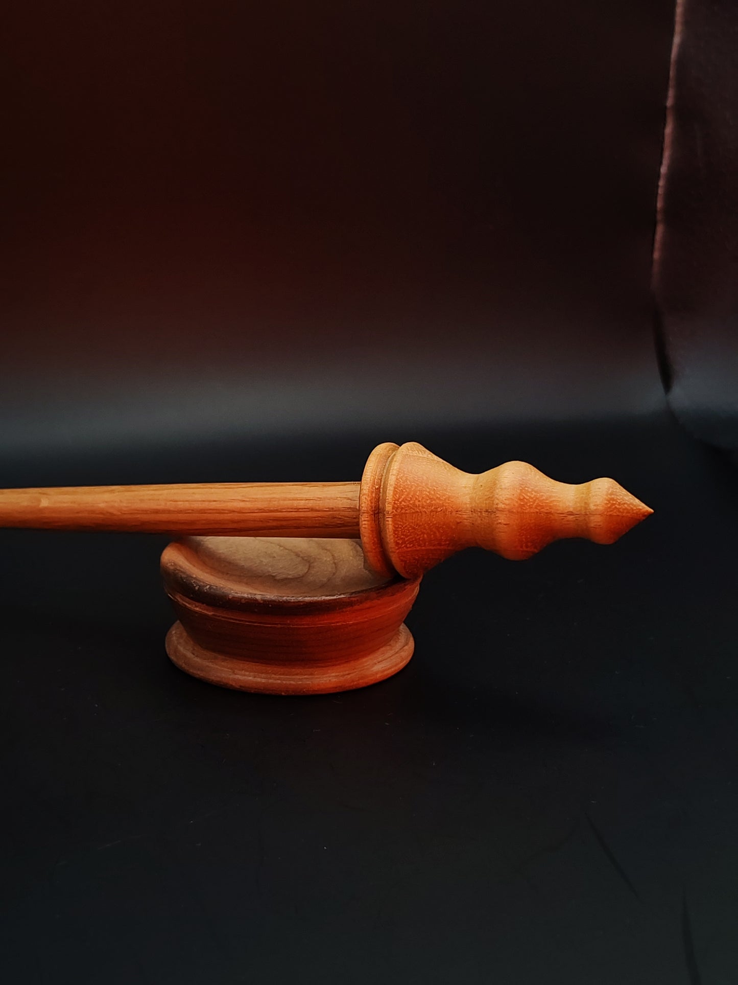 Support Spindle Set: Oak Shaft & Mulberry Whorl (26 cm / 10.24 in • 19 g / 0.67 oz) with Walnut Support Bowl