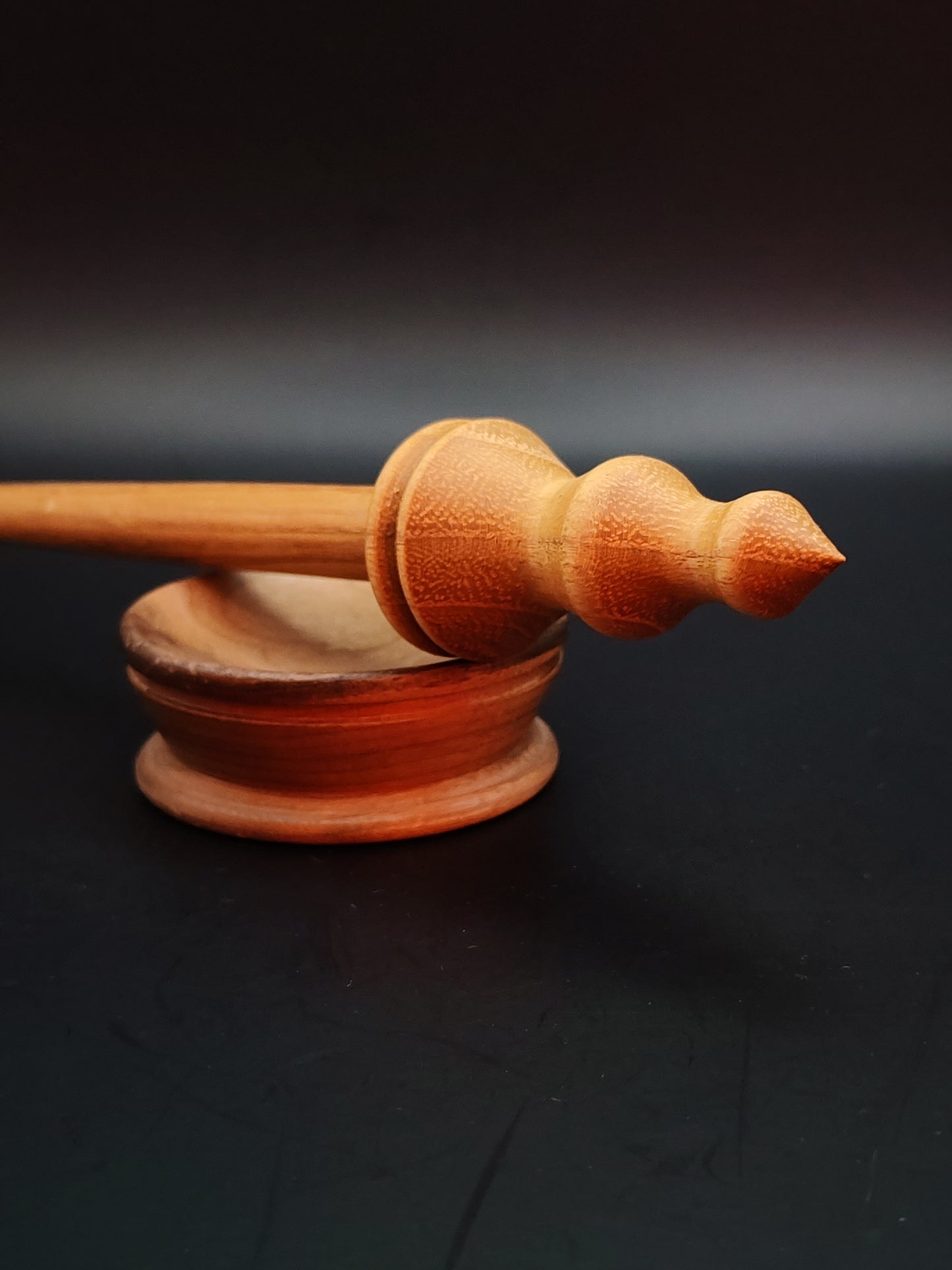 Support Spindle Set: Oak Shaft & Mulberry Whorl (26 cm / 10.24 in • 19 g / 0.67 oz) with Walnut Support Bowl