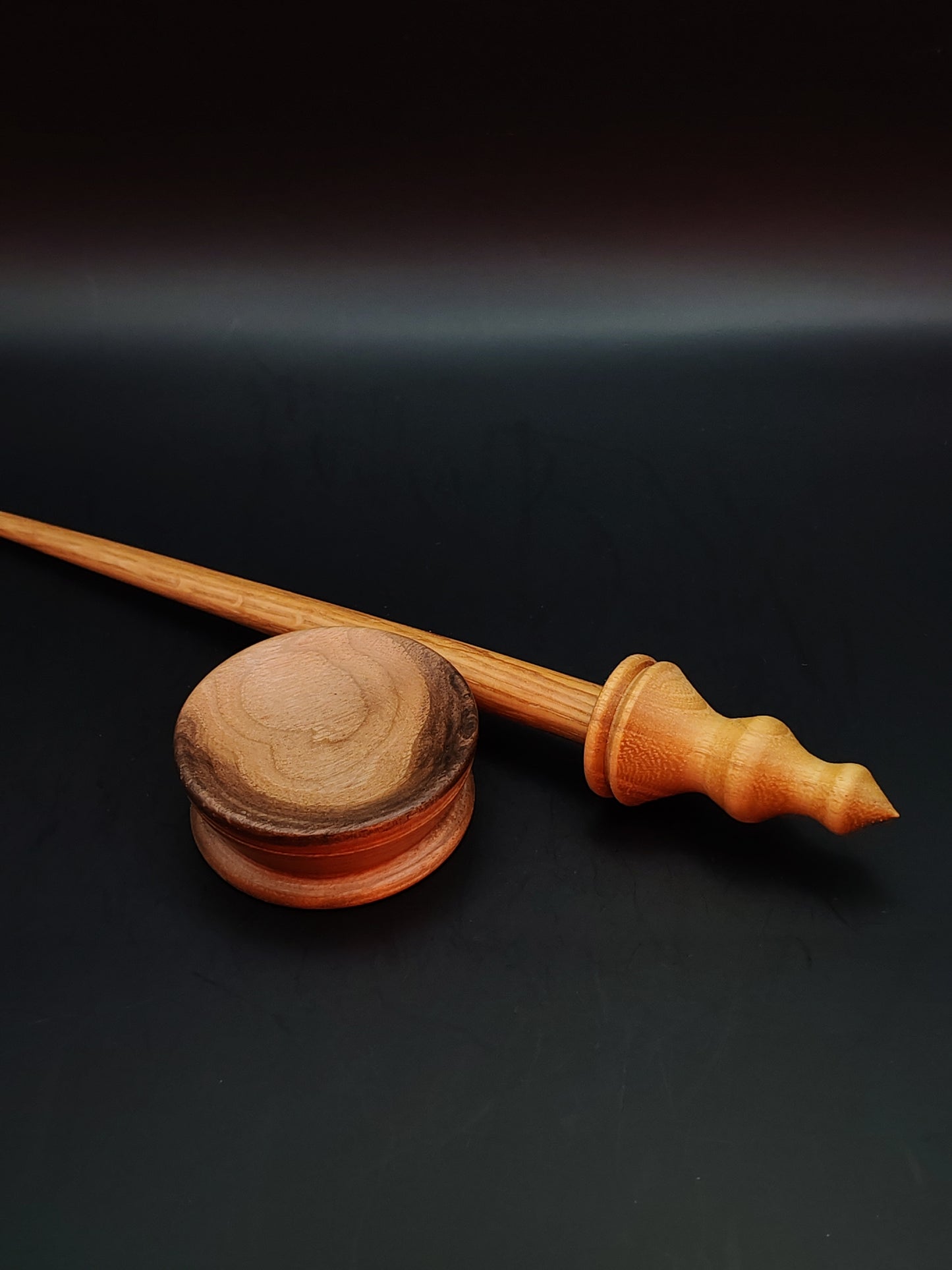Support Spindle Set: Oak Shaft & Mulberry Whorl (26 cm / 10.24 in • 19 g / 0.67 oz) with Walnut Support Bowl