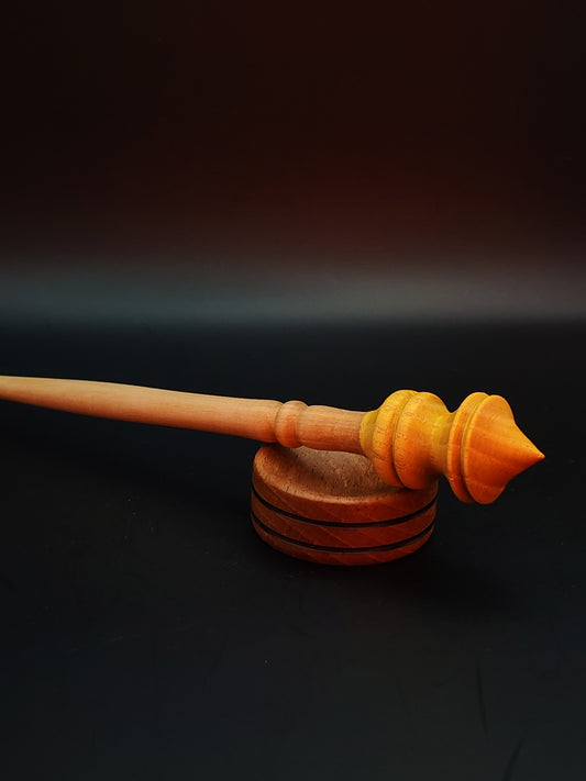 Support Spindle Set: Pear Shaft & Mulberry Whorl (24.8 cm / 9.76 in • 16 g / 0.56 oz) with Beech Support Bowl