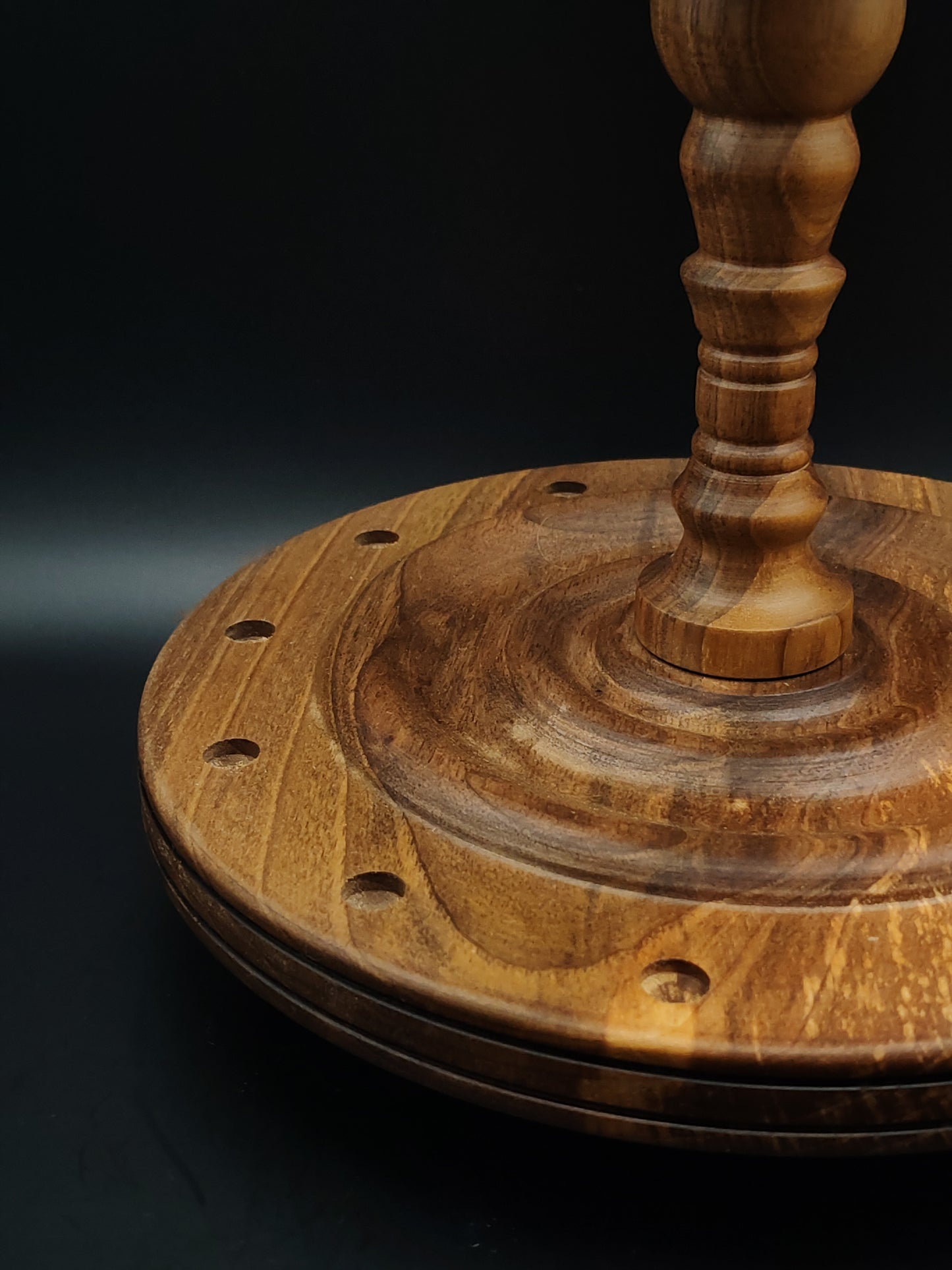 Walnut Spindle Display Stand: 12-Slot Holder for Drop and Support Spindles (17 cm / 6.69 in spacing)