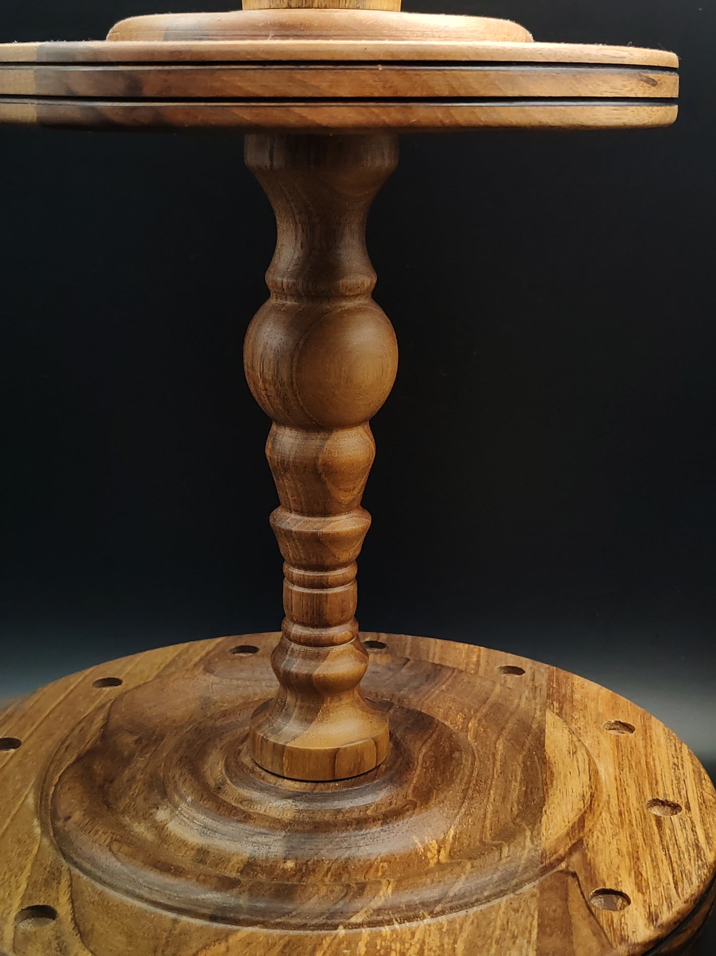 Walnut Spindle Display Stand: 12-Slot Holder for Drop and Support Spindles (17 cm / 6.69 in spacing)