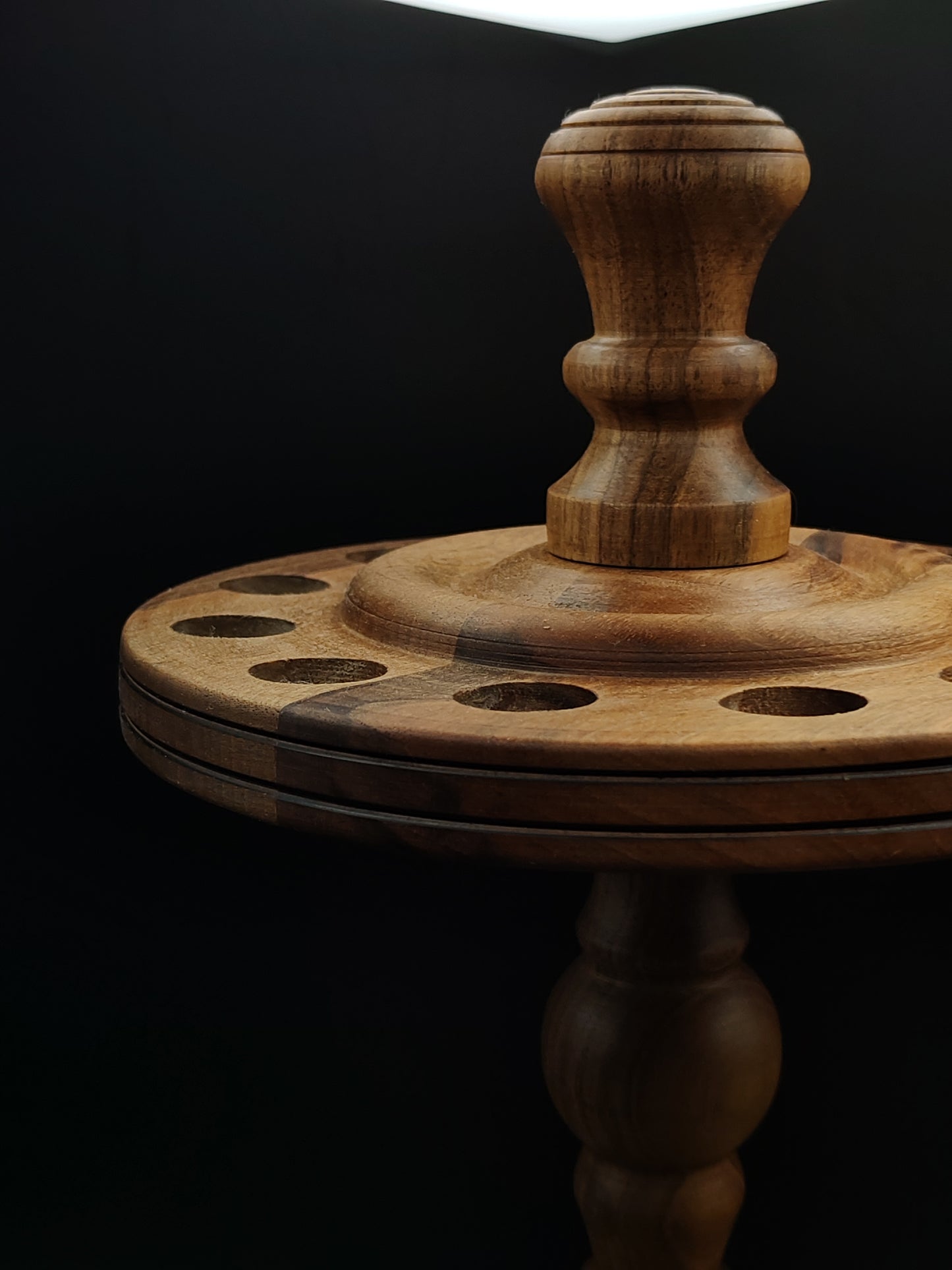 Walnut Spindle Display Stand: 12-Slot Holder for Drop and Support Spindles (17 cm / 6.69 in spacing)