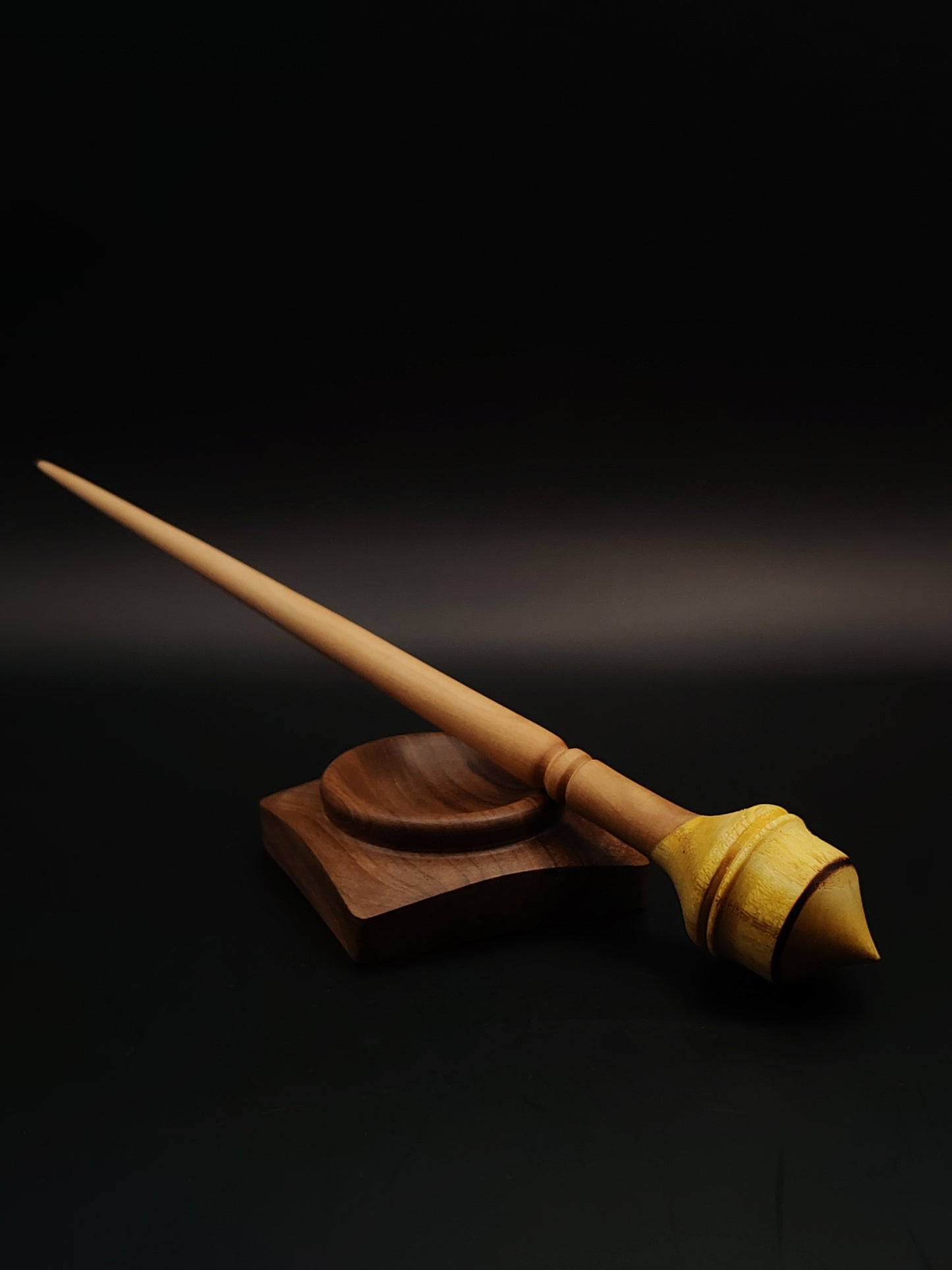 Support Spindle Set: Pear Shaft & Mulberry Whorl (23.5 cm / 9.25 in, 18 g / 0.63 oz) with Walnut Support Bowl