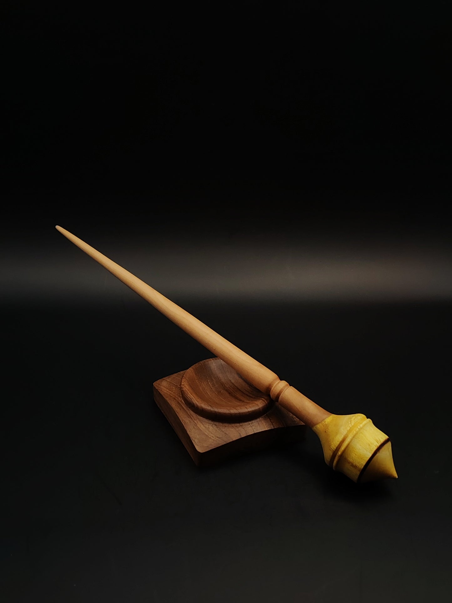 Support Spindle Set: Pear Shaft & Mulberry Whorl (23.5 cm / 9.25 in, 18 g / 0.63 oz) with Walnut Support Bowl
