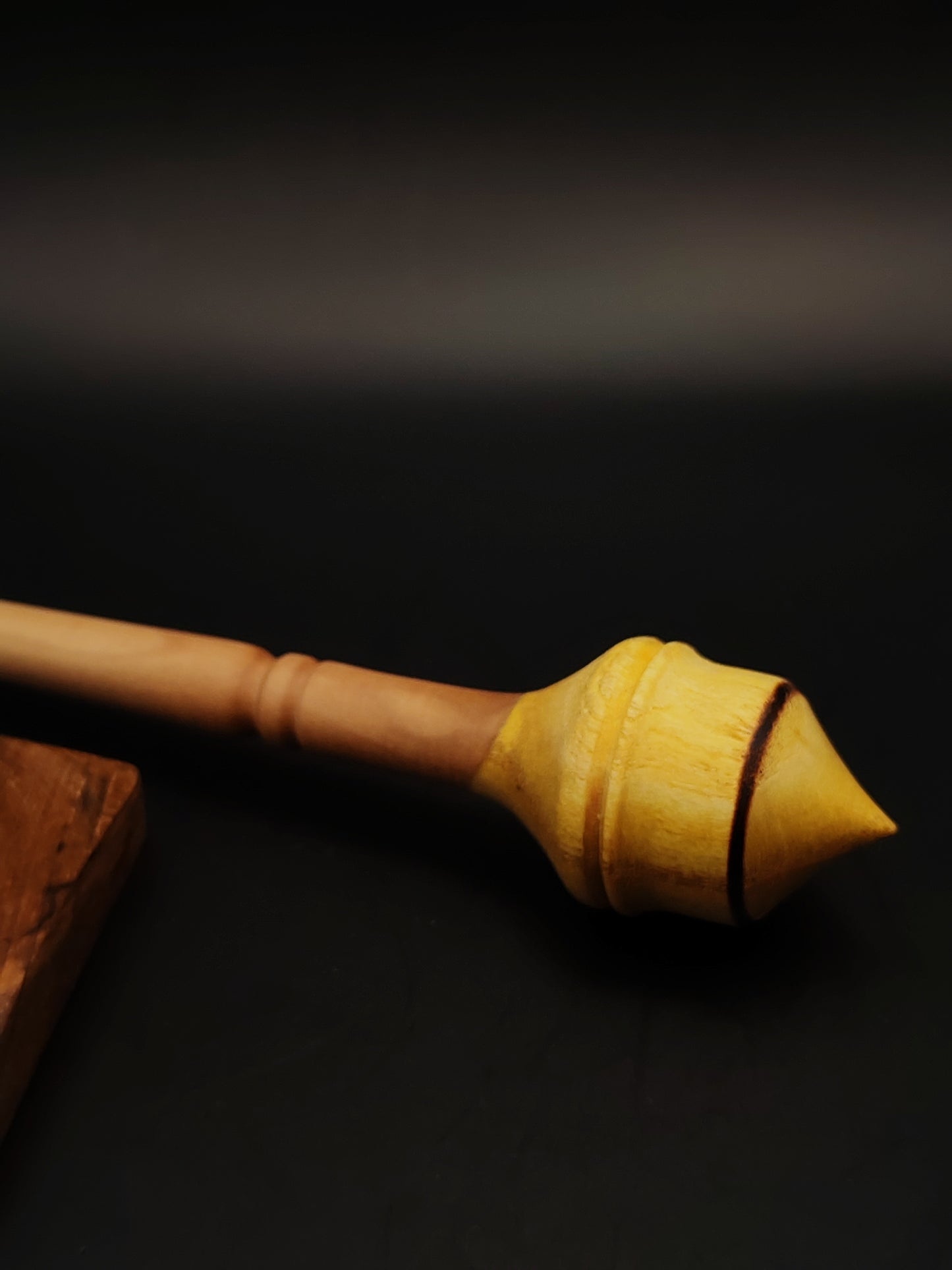 Support Spindle Set: Pear Shaft & Mulberry Whorl (23.5 cm / 9.25 in, 18 g / 0.63 oz) with Walnut Support Bowl