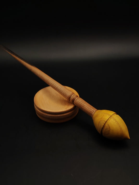 Support Spindle Set: Oak Shaft & Mulberry Whorl (23 cm / 9.06 in, 16 g / 0.56 oz) with Beech Support Bowl