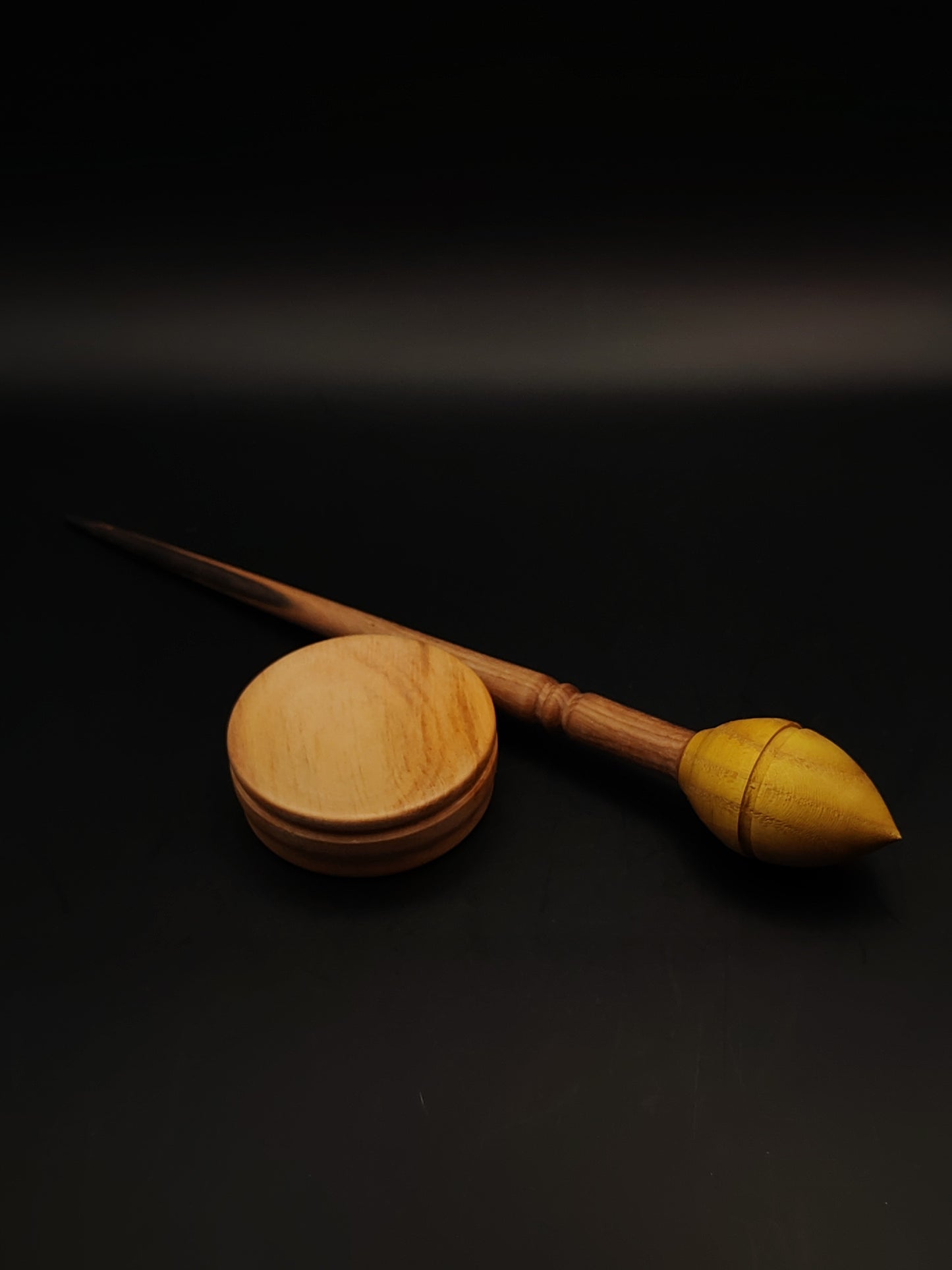 Support Spindle Set: Oak Shaft & Mulberry Whorl (23 cm / 9.06 in, 16 g / 0.56 oz) with Beech Support Bowl