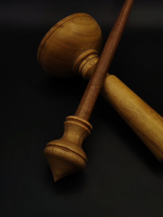 Support Spindle Set: Walnut Shaft & Mulberry Whorl (25 cm / 9.84 in, 19 g / 0.67 oz) with Mulberry Lap Support Bowl