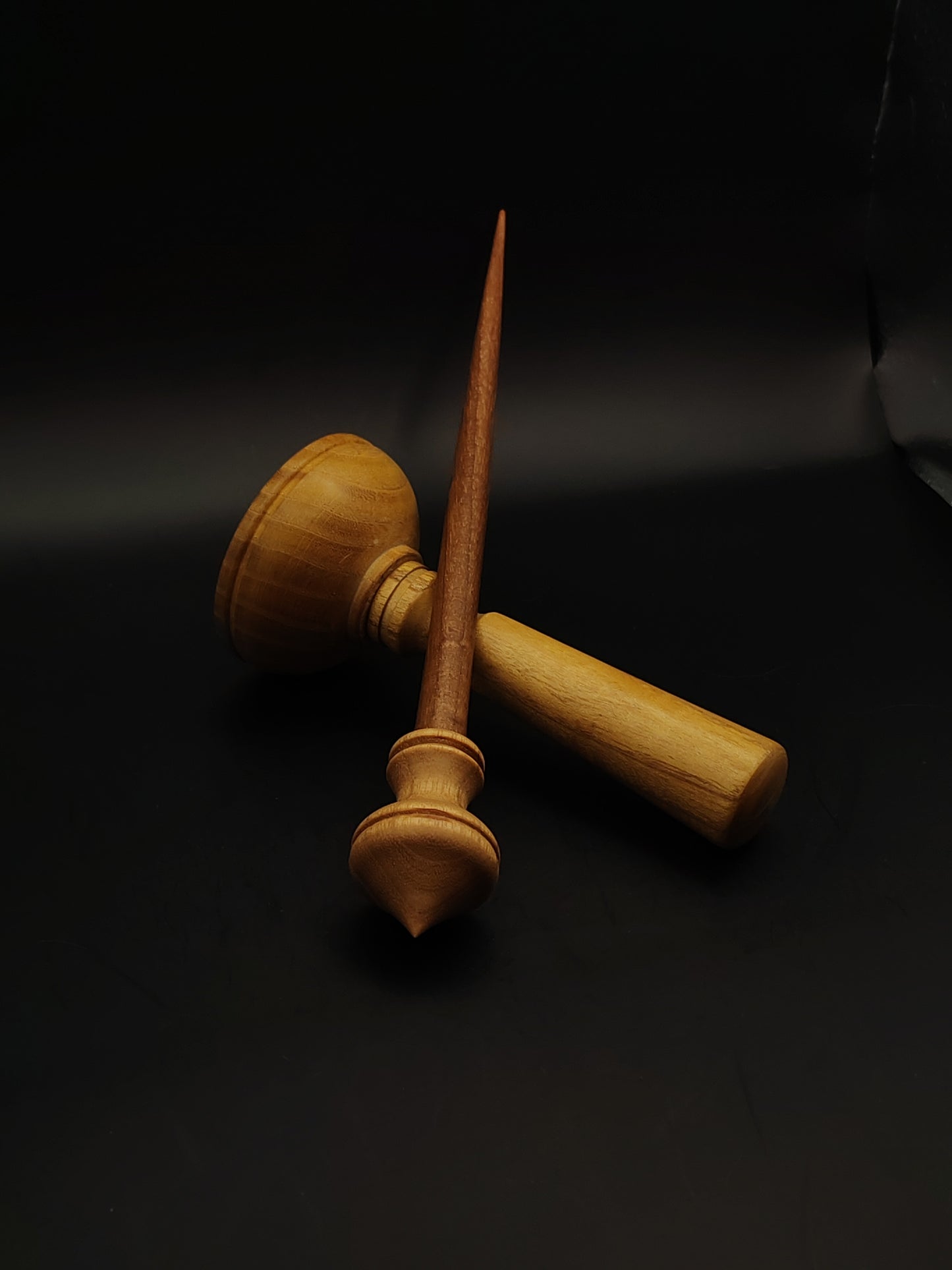 Support Spindle Set: Walnut Shaft & Mulberry Whorl (25 cm / 9.84 in, 19 g / 0.67 oz) with Mulberry Lap Support Bowl