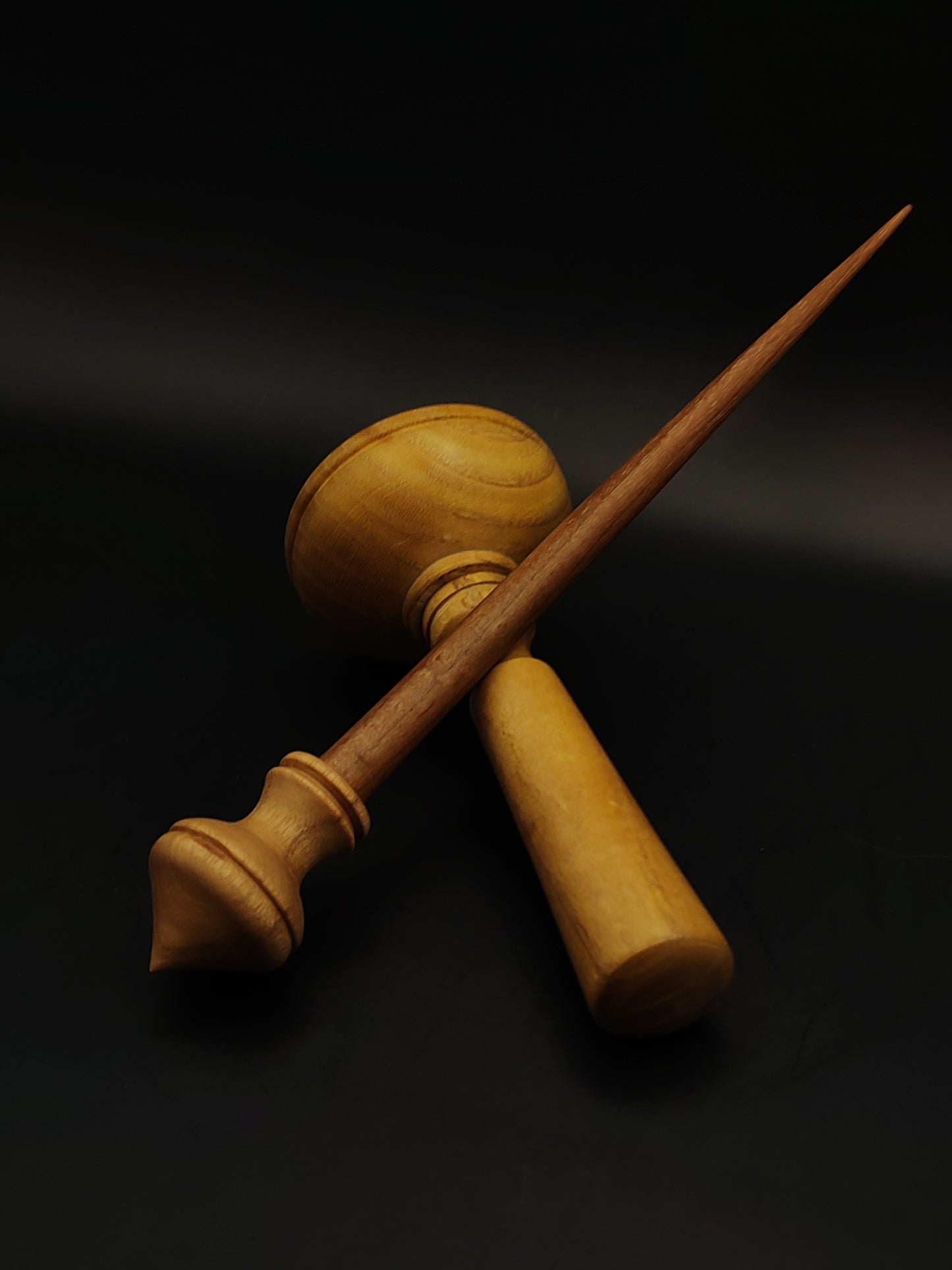 Support Spindle Set: Walnut Shaft & Mulberry Whorl (25 cm / 9.84 in, 19 g / 0.67 oz) with Mulberry Lap Support Bowl