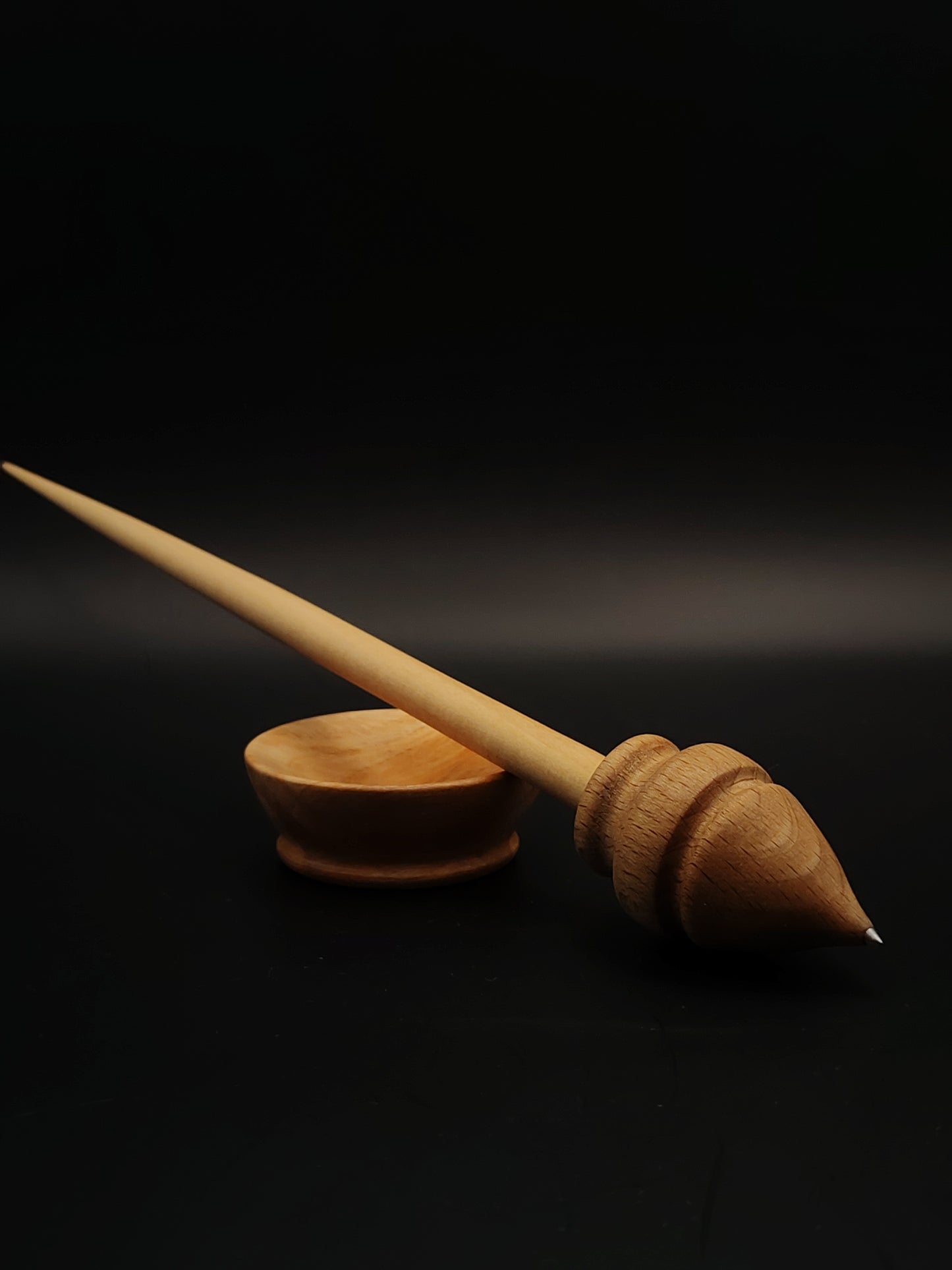 Support Spindle Set: Beech Whorl & Pear Shaft (24 cm / 9.45 in, 19 g / 0.67 oz) with Pear Wood Support Bowl