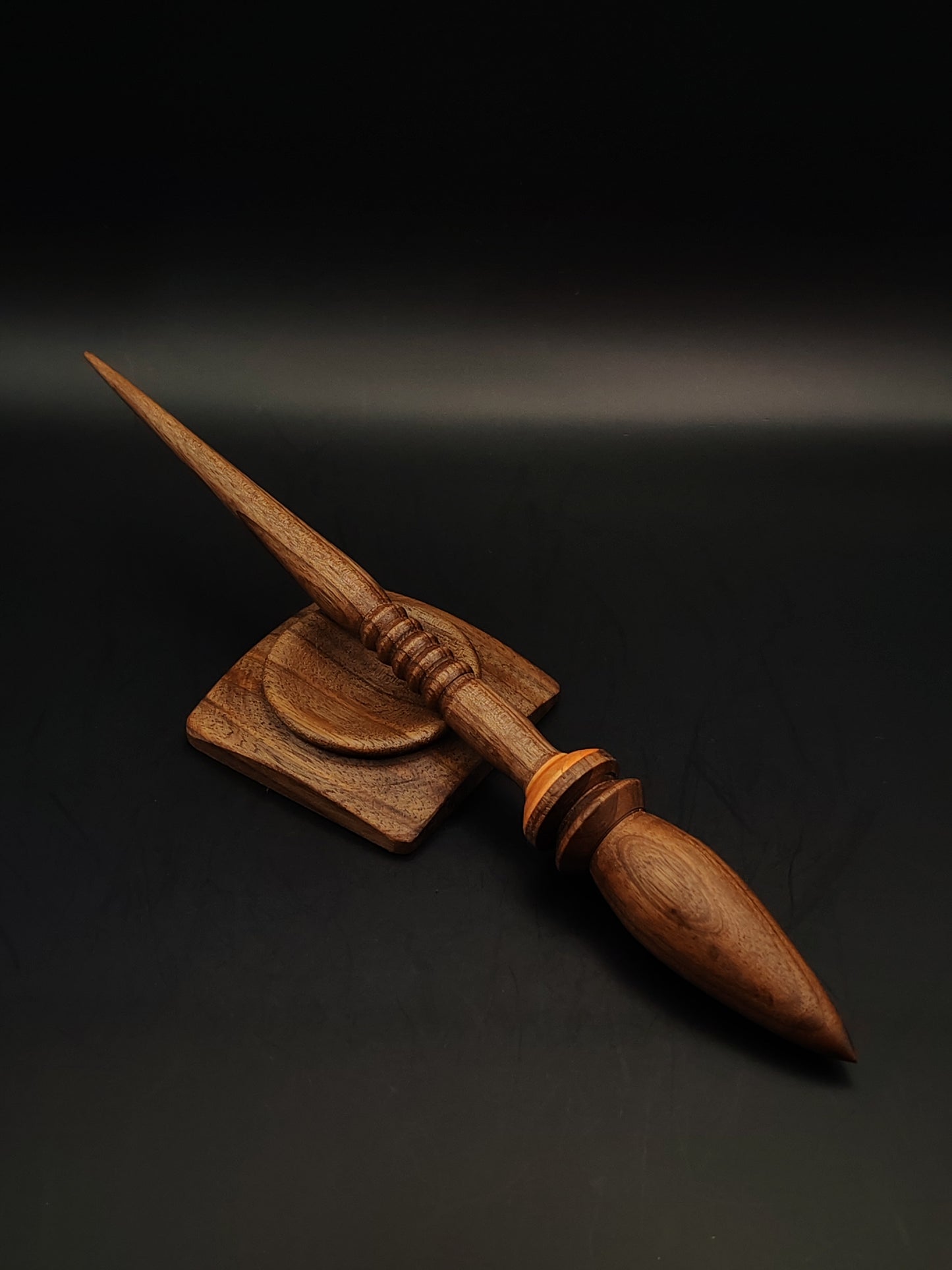 Artisan Support Spindle Set – Walnut Shaft & Rosewood Whorl – 25g / 0.88oz, 25cm / 9.84in – With Walnut Support Bowl | Organic Wax Finish | Kravelli Spindles
