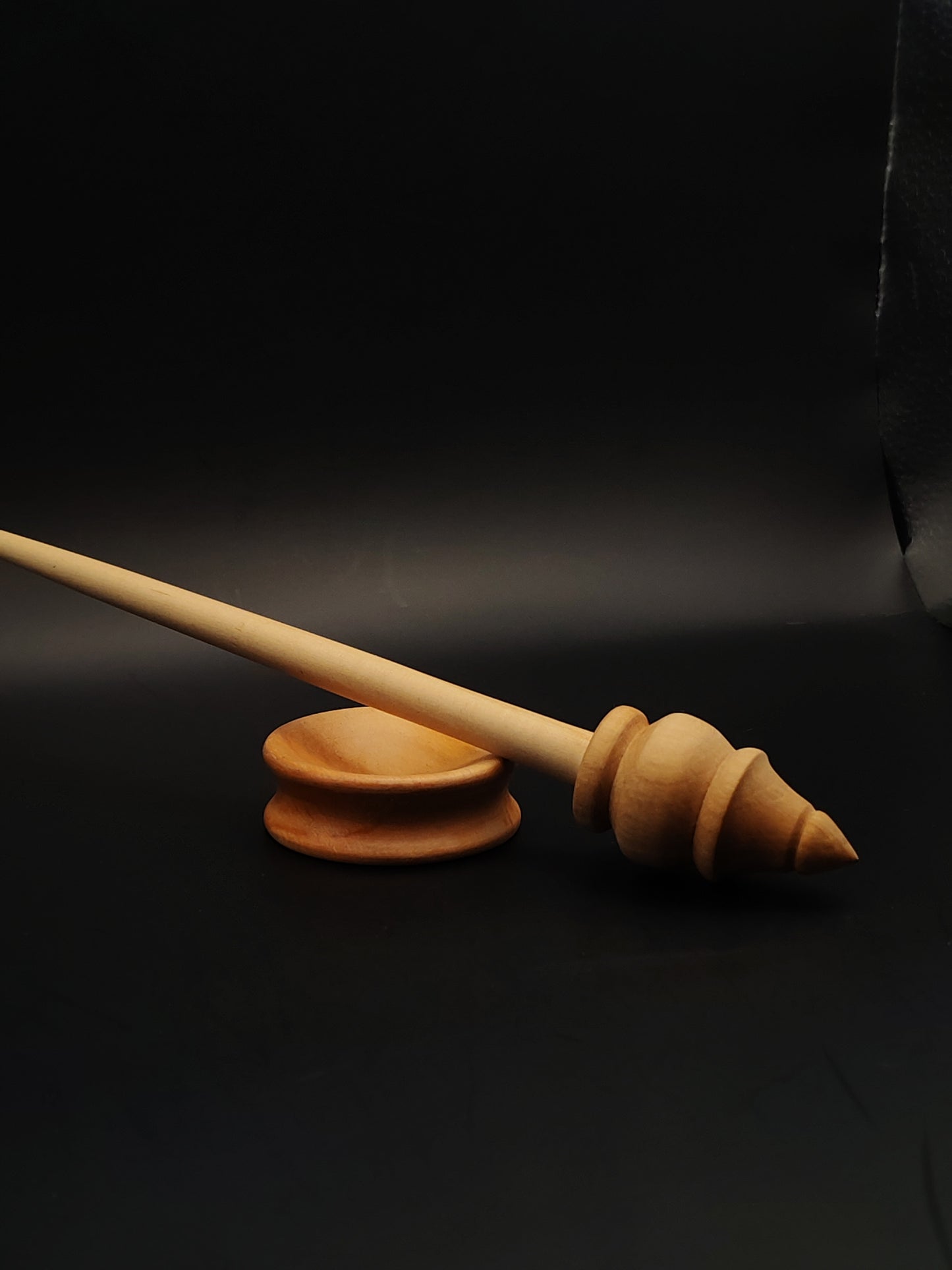 Support Spindle Set: Tilia Shaft & Pear Whorl (26 cm / 10.24 in, 19 g / 0.67 oz) with Pear Support Bowl