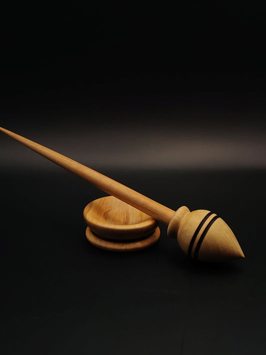 Support Spindle Set: Beech Shaft & Pear Whorl (21.5 cm / 8.46 in, 19 g / 0.67 oz) with Apple Support Bowl