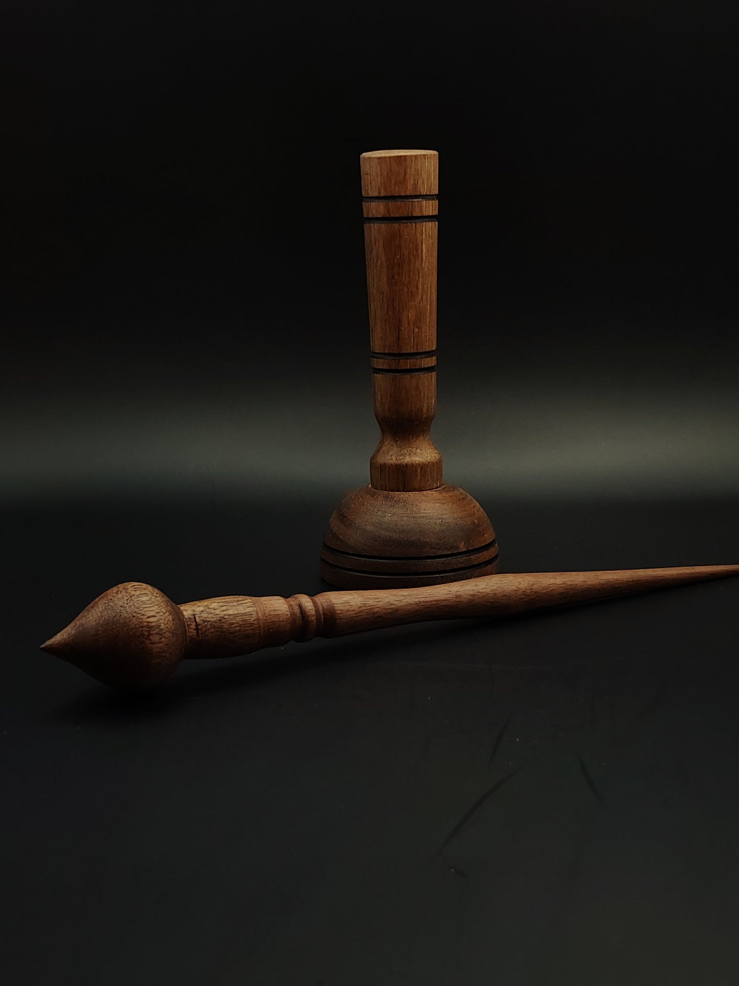 Support Spindle – Walnut Wood (24.5 cm / 9.6″, 19 g / 0.67 oz) + Walnut Lap Spinning Bowl | Artisan Handmade by Kravelli