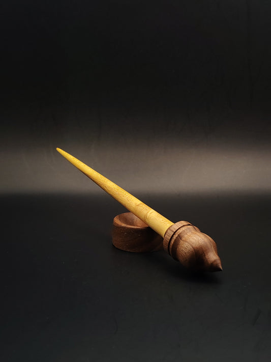 Mini Support Spindle Set: Walnut Whorl & Mulberry Shaft (19.5 cm / 7.68 in, 15 g / 0.53 oz) with Tiny Walnut Support Bowl