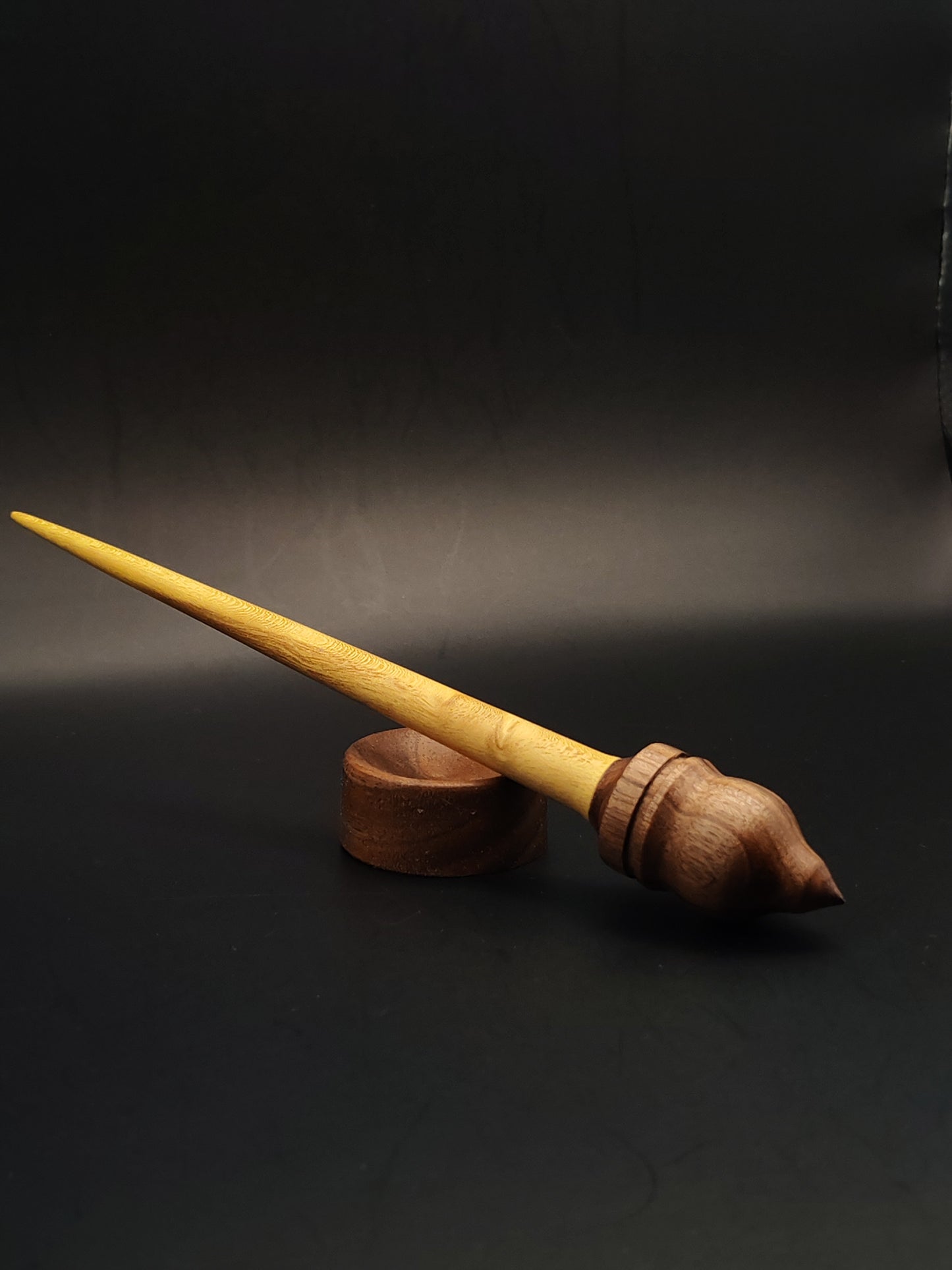 Mini Support Spindle Set: Walnut Whorl & Mulberry Shaft (19.5 cm / 7.68 in, 15 g / 0.53 oz) with Tiny Walnut Support Bowl