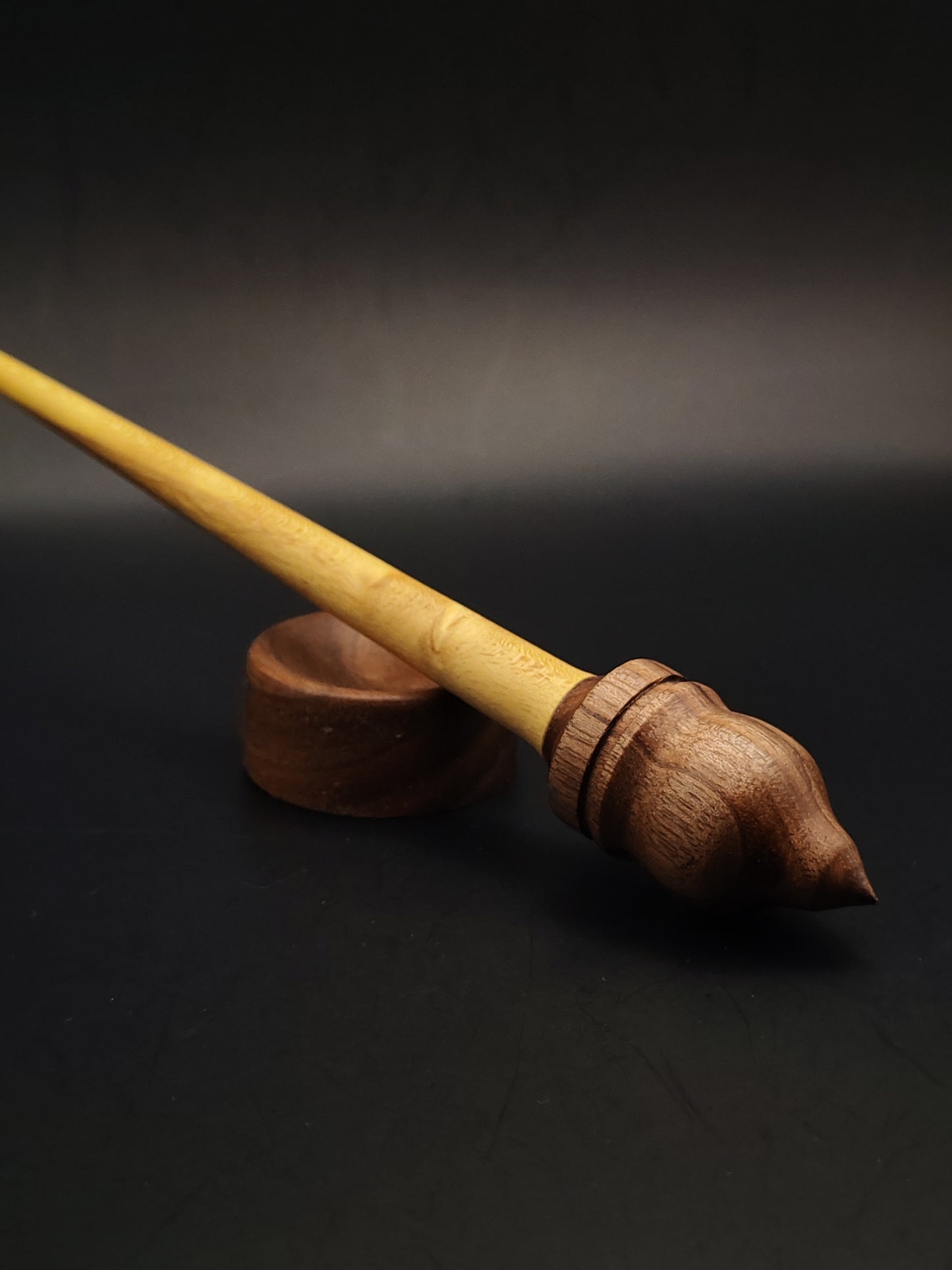 Mini Support Spindle Set: Walnut Whorl & Mulberry Shaft (19.5 cm / 7.68 in, 15 g / 0.53 oz) with Tiny Walnut Support Bowl