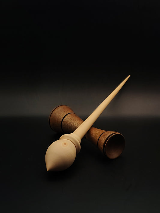 Support Spindle Set – White Pear (Panta) Wood – 33g / 1.16oz, 28.5cm / 11.22in – With Walnut Lap Support Bowl | Organic Wax Finish | Kravelli Spindles