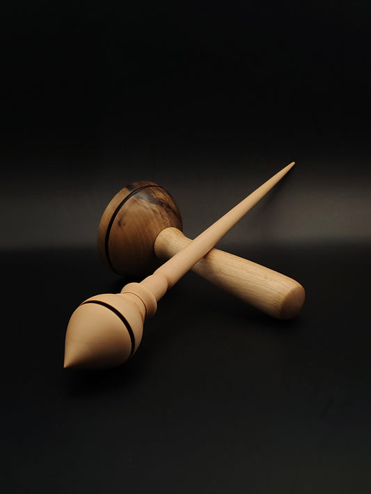 Support Spindle Set – White Pear (Panta) Wood – 33g / 1.16oz, 28.5cm / 11.22in – With Walnut Lap Support Bowl | Organic Wax Finish