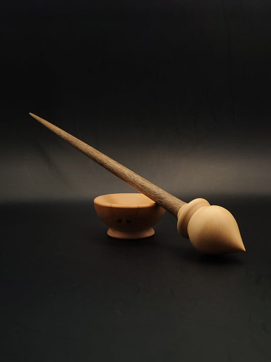 Support Spindle Set – Pear Whorl & Walnut Shaft – 24g / 0.85oz, 27cm / 10.62in – With Pear Support Bowl | Organic Wax Finish | Kravelli Spindles
