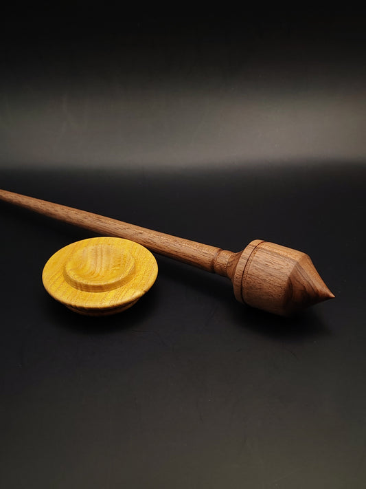 Walnut Support Spindle Set – 31g / 1.09oz, 27cm / 10.62in – With Mulberry Support Bowl | Heavy Spindle for Medium to Thick Fibers | Organic Wax Finish | Kravelli Spindles