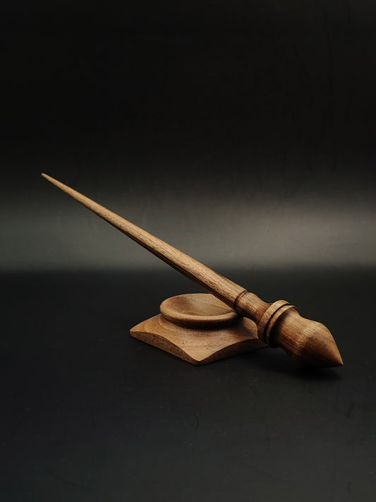 Walnut Support Spindle Set – 21g / 0.74oz, 25cm / 9.84in – With Matching Walnut Support Bowl | Organic Wax Finish | Kravelli Spindles