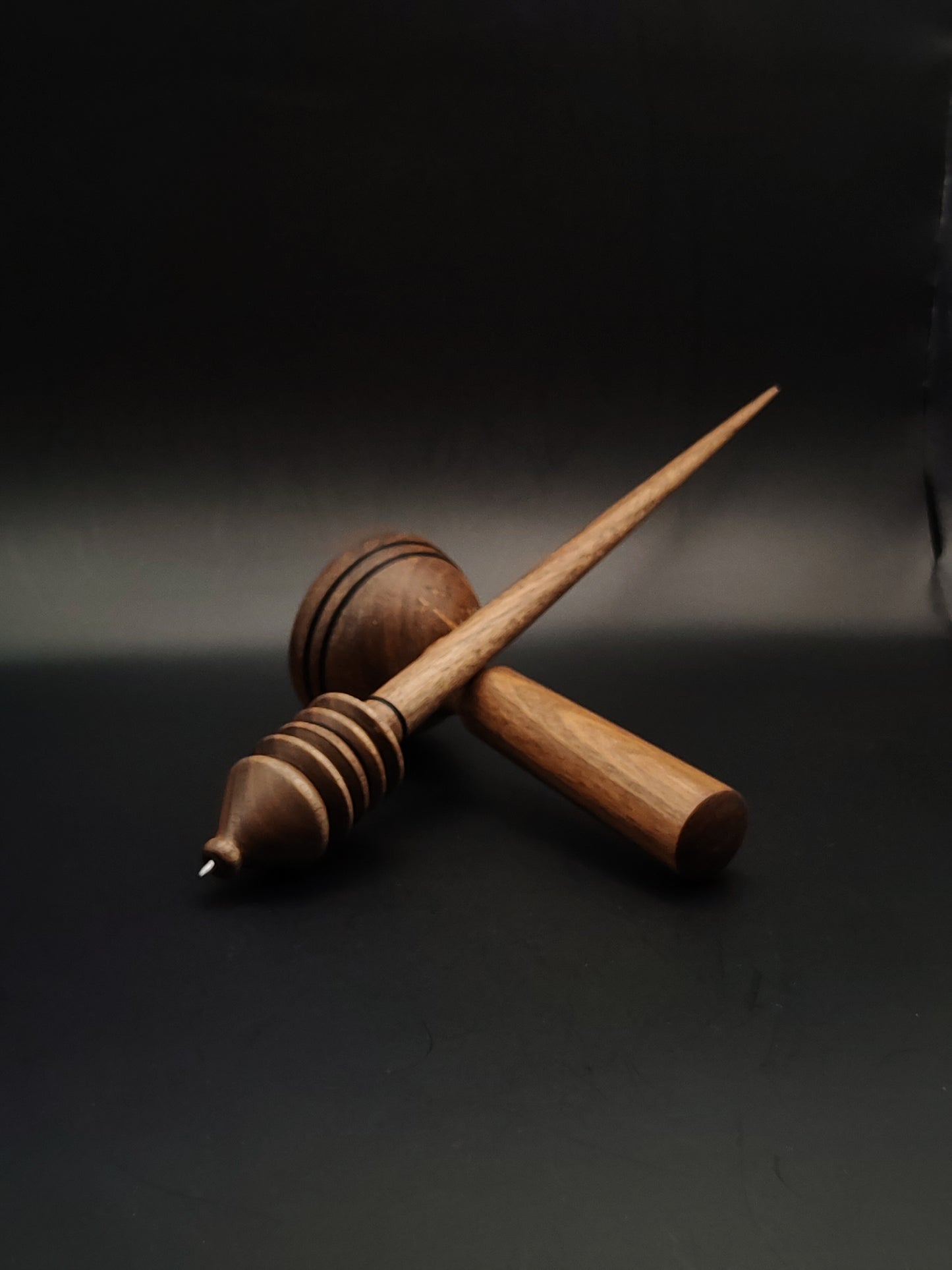 Walnut Support Spindle Set with Stainless Steel Tip – 32g / 1.13oz, 28cm / 11.02in – With Walnut Lap Support Bowl | Heavyweight Spindle for Stable Supported Spinning | Kravelli Spindles