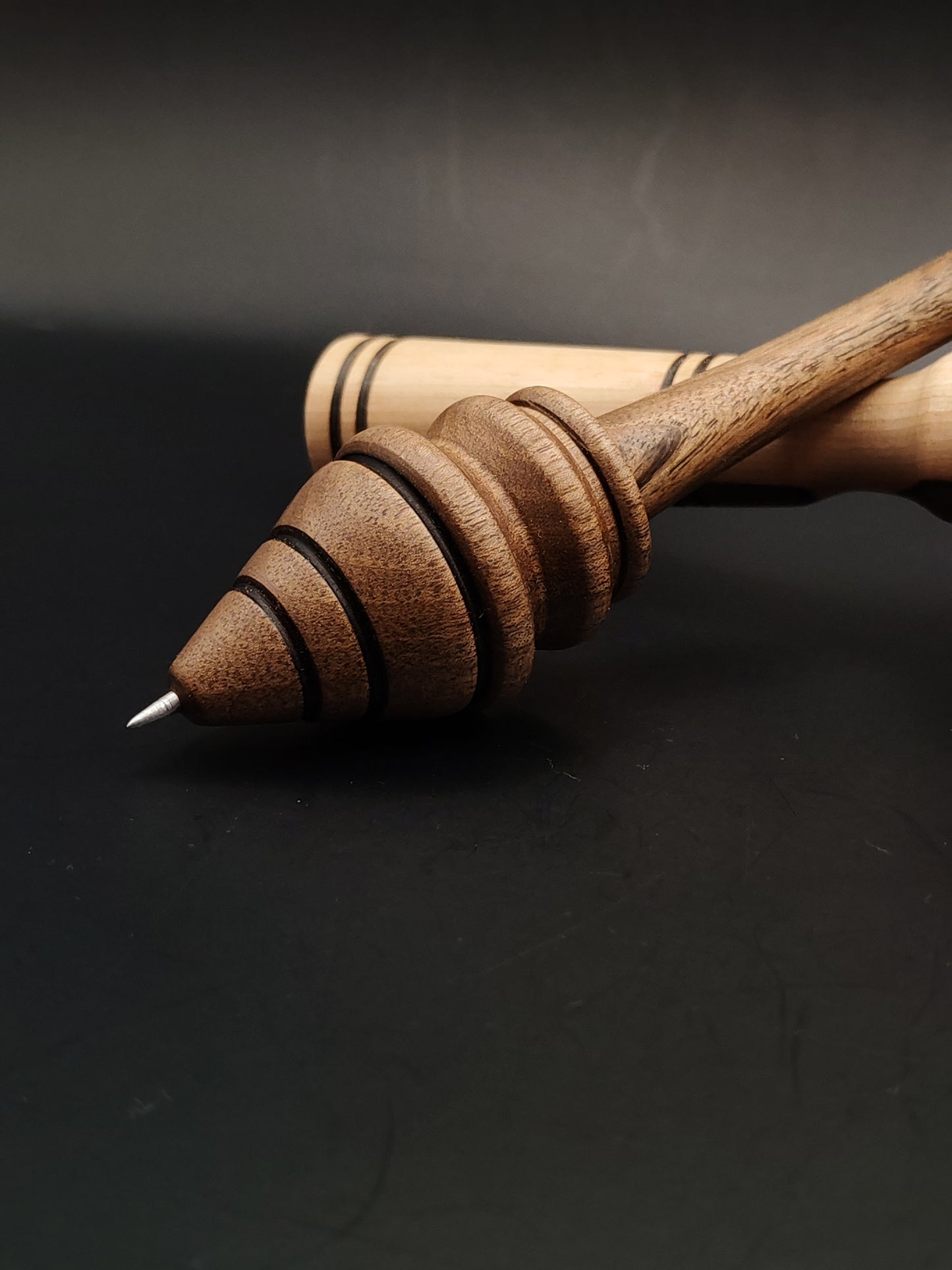 Walnut Support Spindle Set with Stainless Steel Tip – 33g / 1.16oz, 26.8cm / 10.55in – With Walnut Lap Support Bowl | Heavy Spindle for Smooth Supported Spinning | Kravelli Spindles