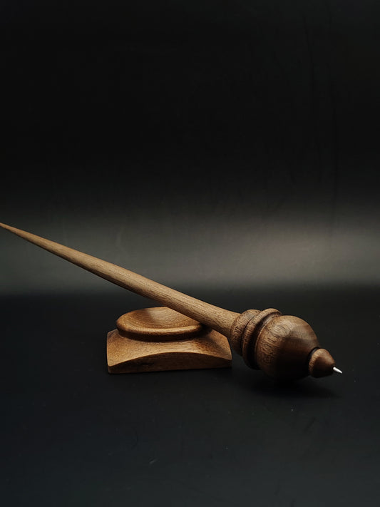 Walnut Support Spindle Set with Stainless Steel Tip – 26g / 0.92oz, 28cm / 11.02in – With Walnut Support Bowl | Durable Spindle for Smooth Supported Spinning | Kravelli Spindles