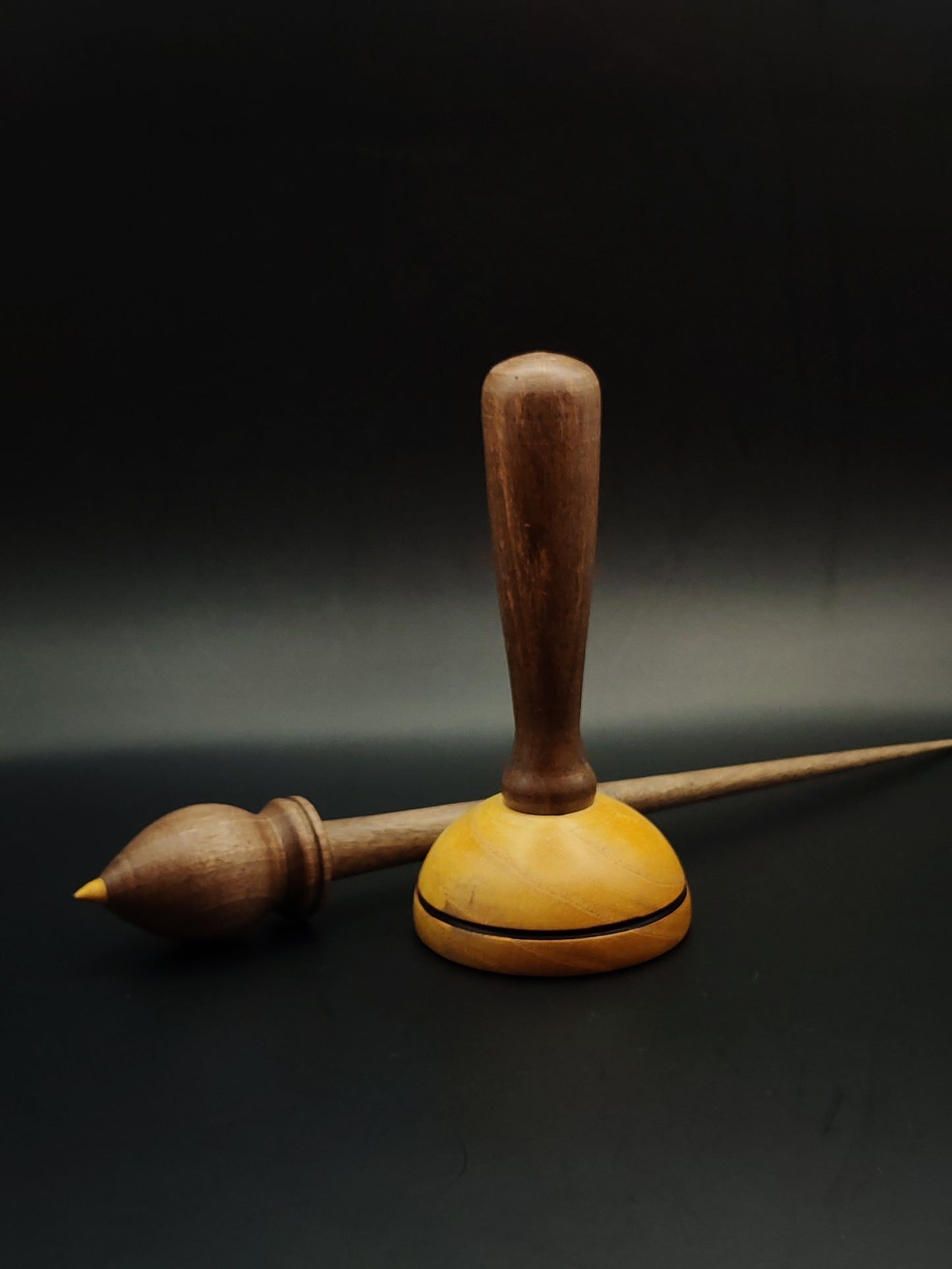Walnut Support Spindle Set – 28g / 0.99oz, 28cm / 11.02in – With Mulberry & Walnut Lap Support Bowl | Medium-Heavy Spindle for Supported Spinning | Kravelli Spindles