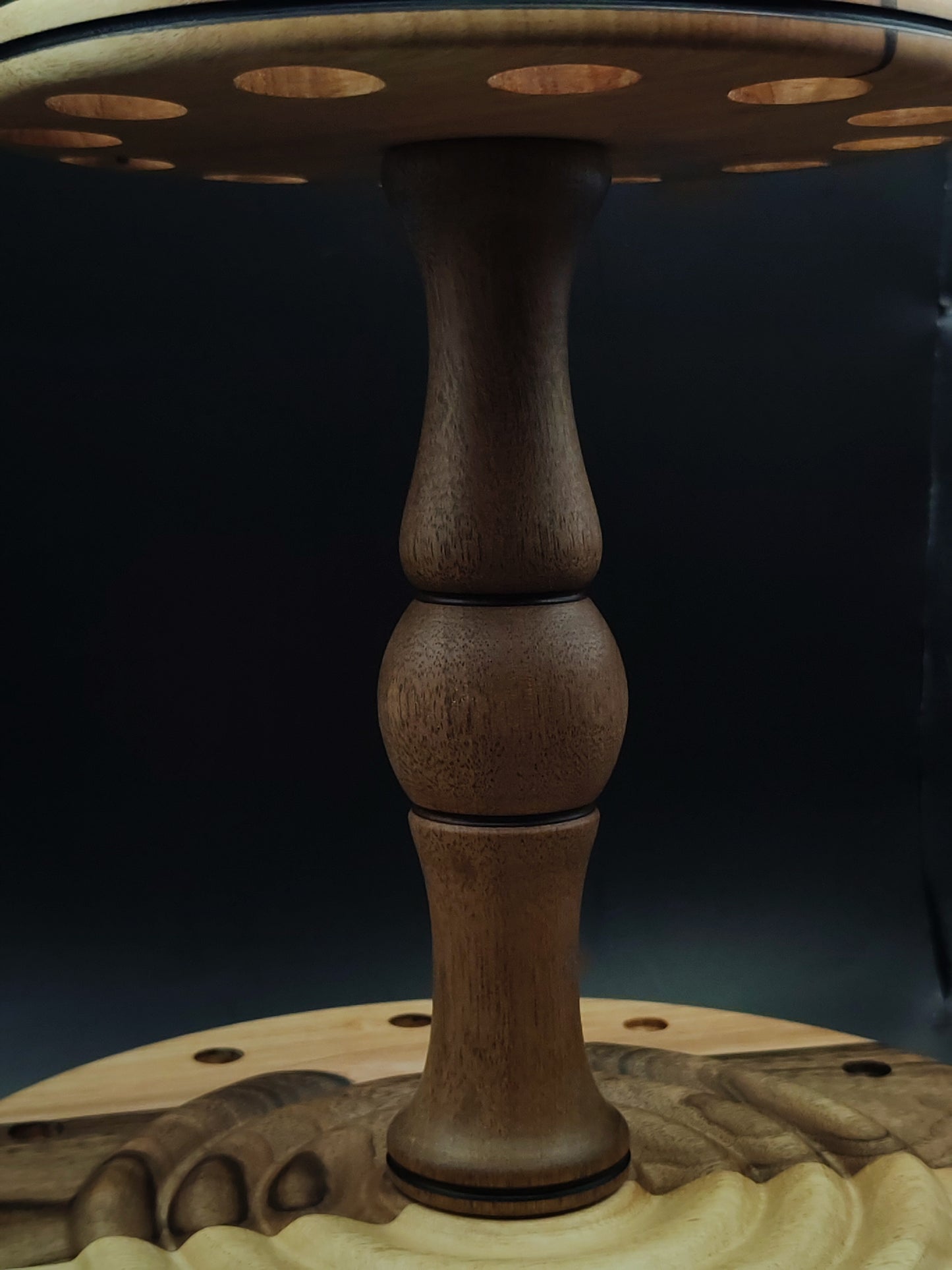 12-Spindle Storage Tower – Walnut & Pear Wood – Spinning Tool Organizer for Drop and Support Spindles | Vertical Stand with Organic Wax Finish | Kravelli