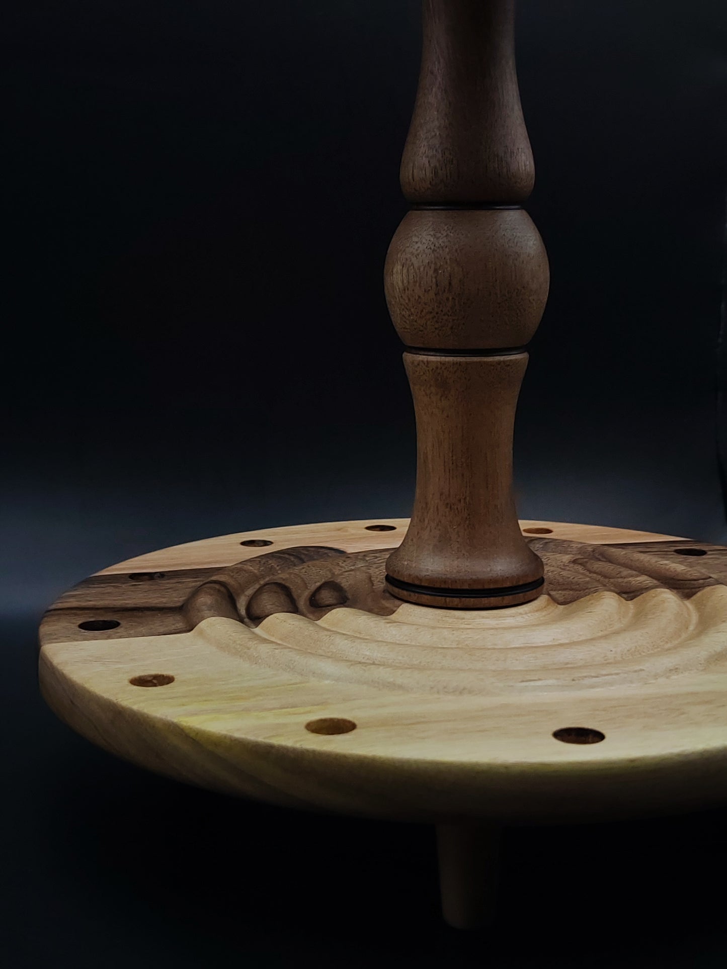 12-Spindle Storage Tower – Walnut & Pear Wood – Spinning Tool Organizer for Drop and Support Spindles | Vertical Stand with Organic Wax Finish | Kravelli
