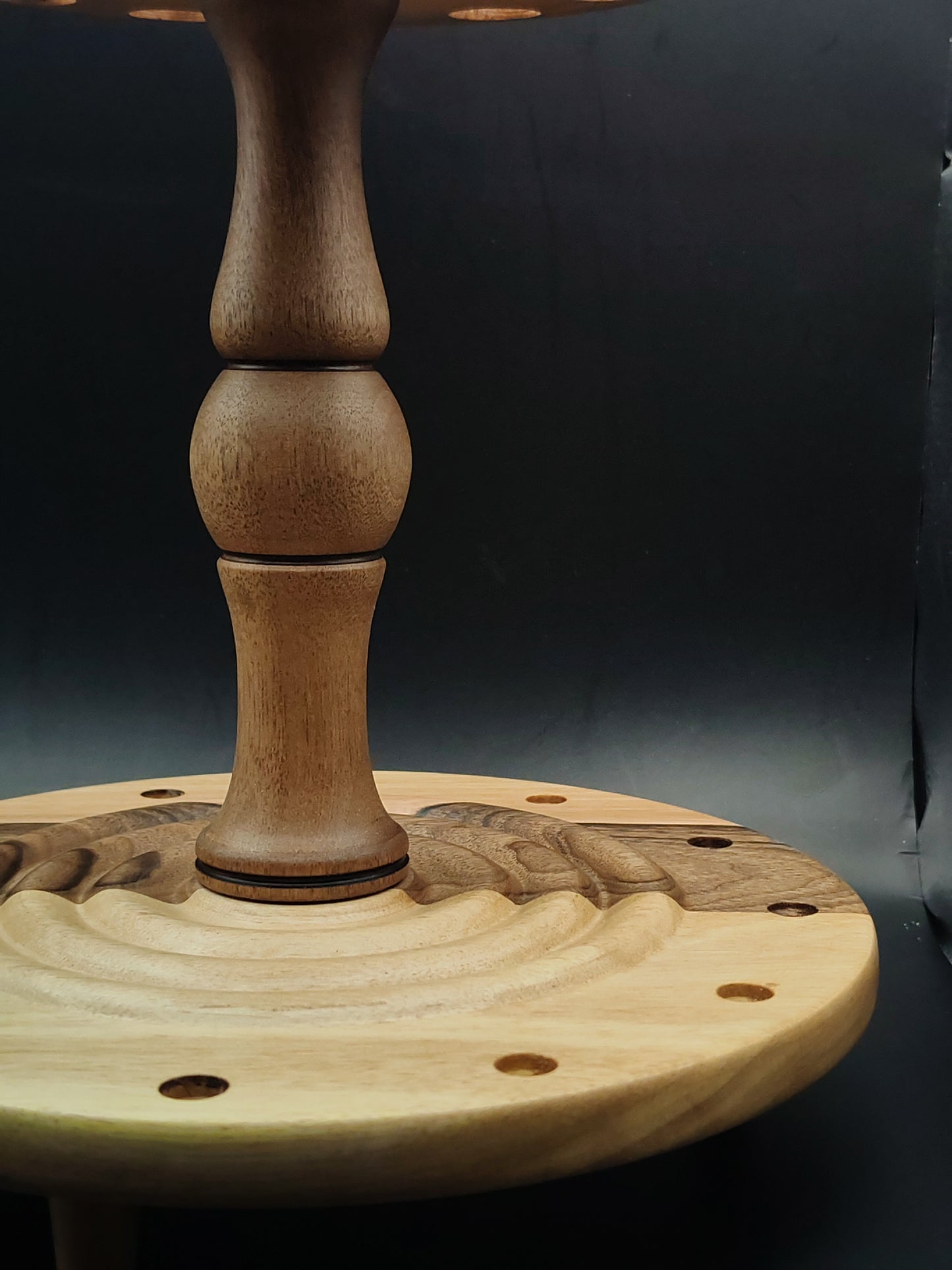 12-Spindle Storage Tower – Walnut & Pear Wood – Spinning Tool Organizer for Drop and Support Spindles | Vertical Stand with Organic Wax Finish | Kravelli