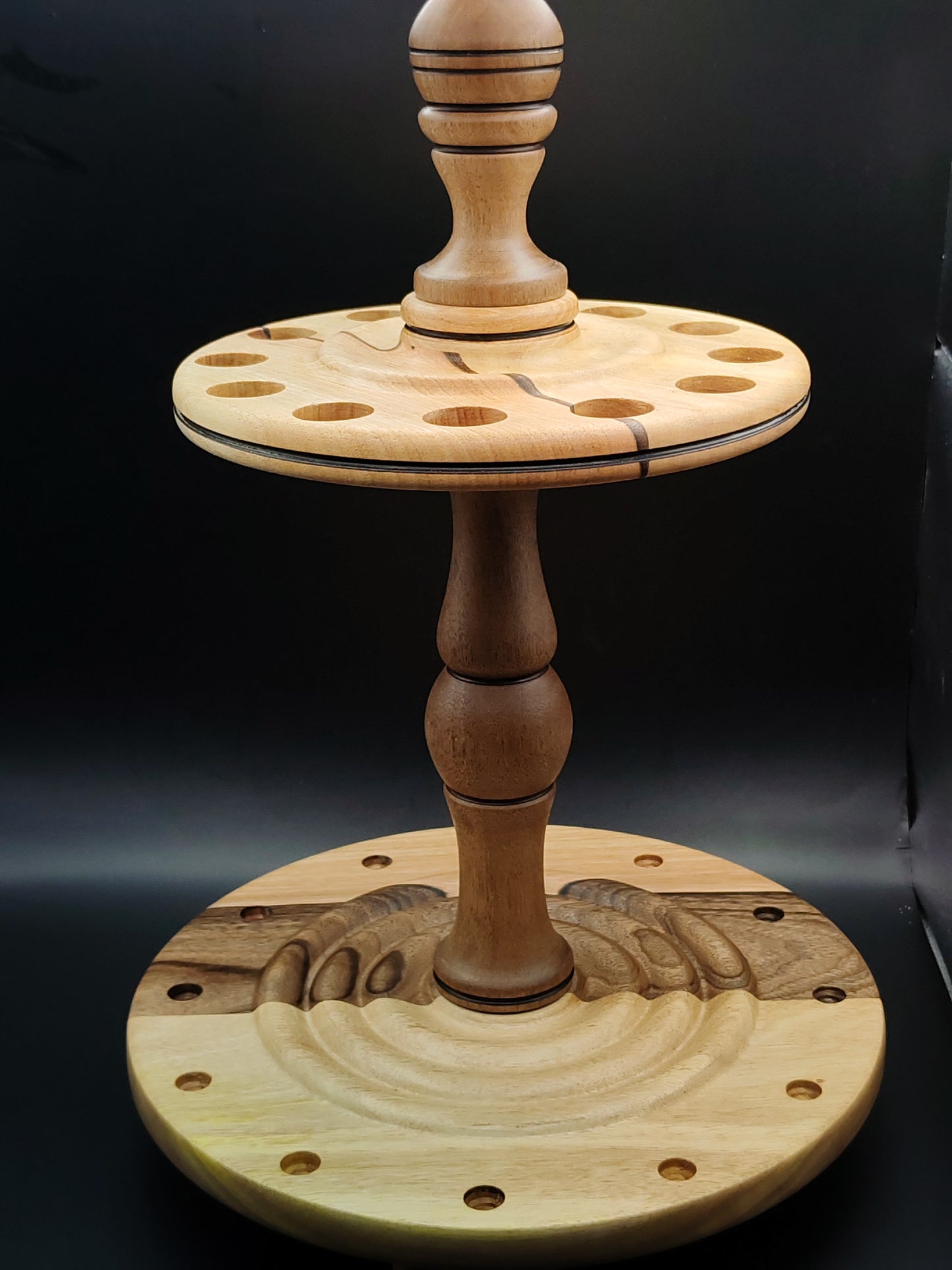 12-Spindle Storage Tower – Walnut & Pear Wood – Spinning Tool Organizer for Drop and Support Spindles | Vertical Stand with Organic Wax Finish | Kravelli