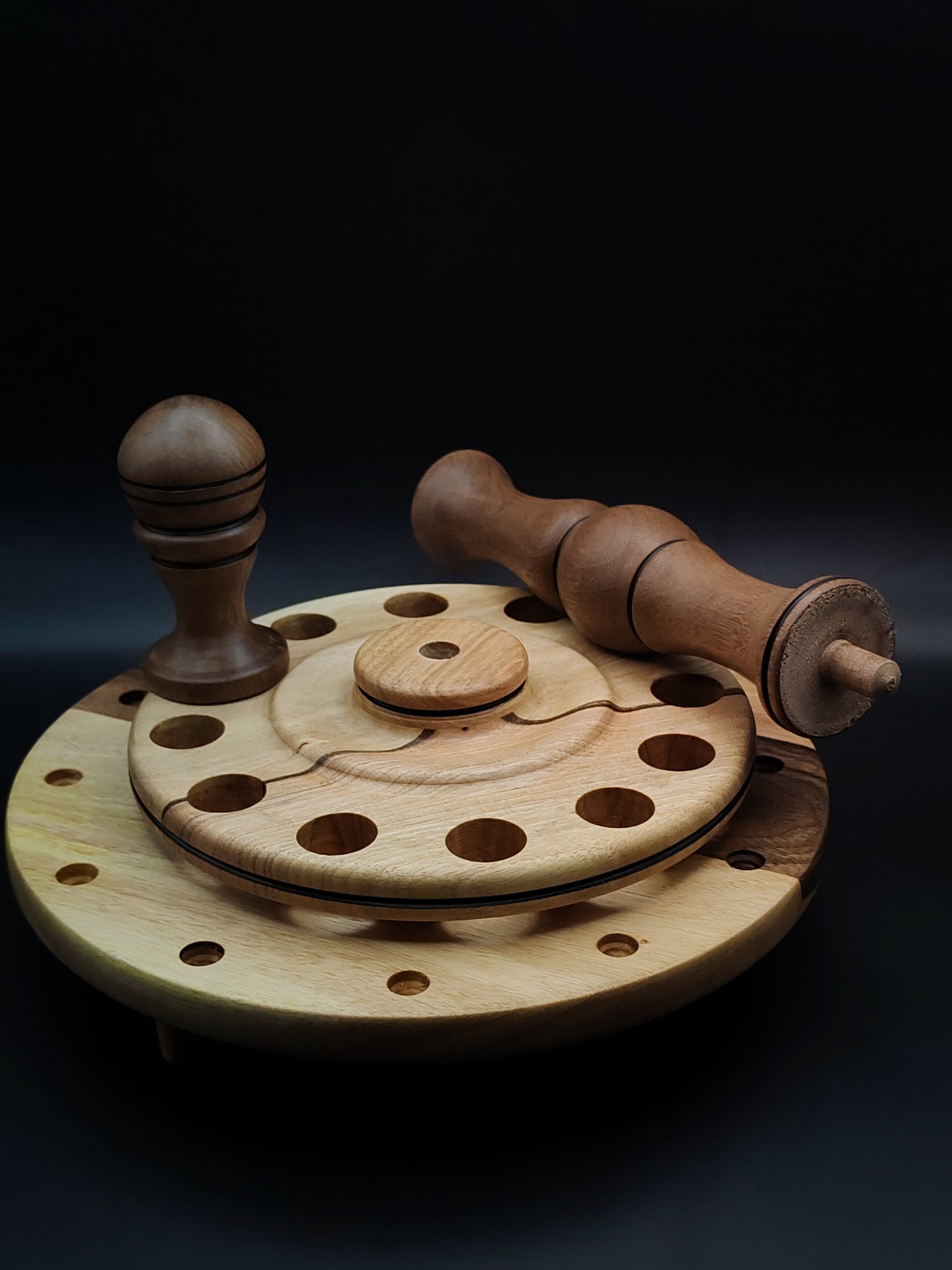 12-Spindle Storage Tower – Walnut & Pear Wood – Spinning Tool Organizer for Drop and Support Spindles | Vertical Stand with Organic Wax Finish | Kravelli