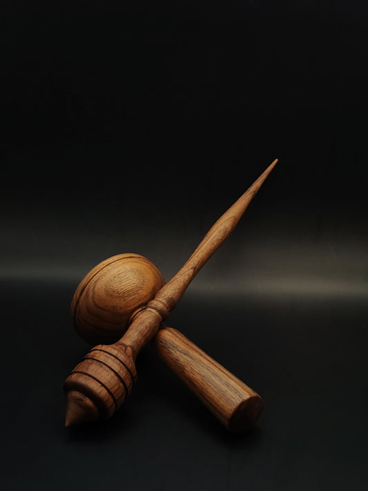 Walnut Support Spindle Set – 31g / 1.09oz, 26cm / 10.23in – With Walnut Lap Support Bowl | Heavyweight Spindle for Long Supported Spins | Kravelli Spindles