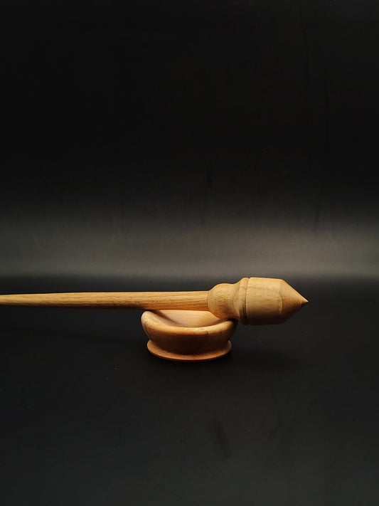 Oak Support Spindle Set – 25g / 0.88oz, 25.5cm / 10.03in – With Beech Support Bowl | Medium Spindle for Supported Spinning | Organic Wax Finish | Kravelli Spindles