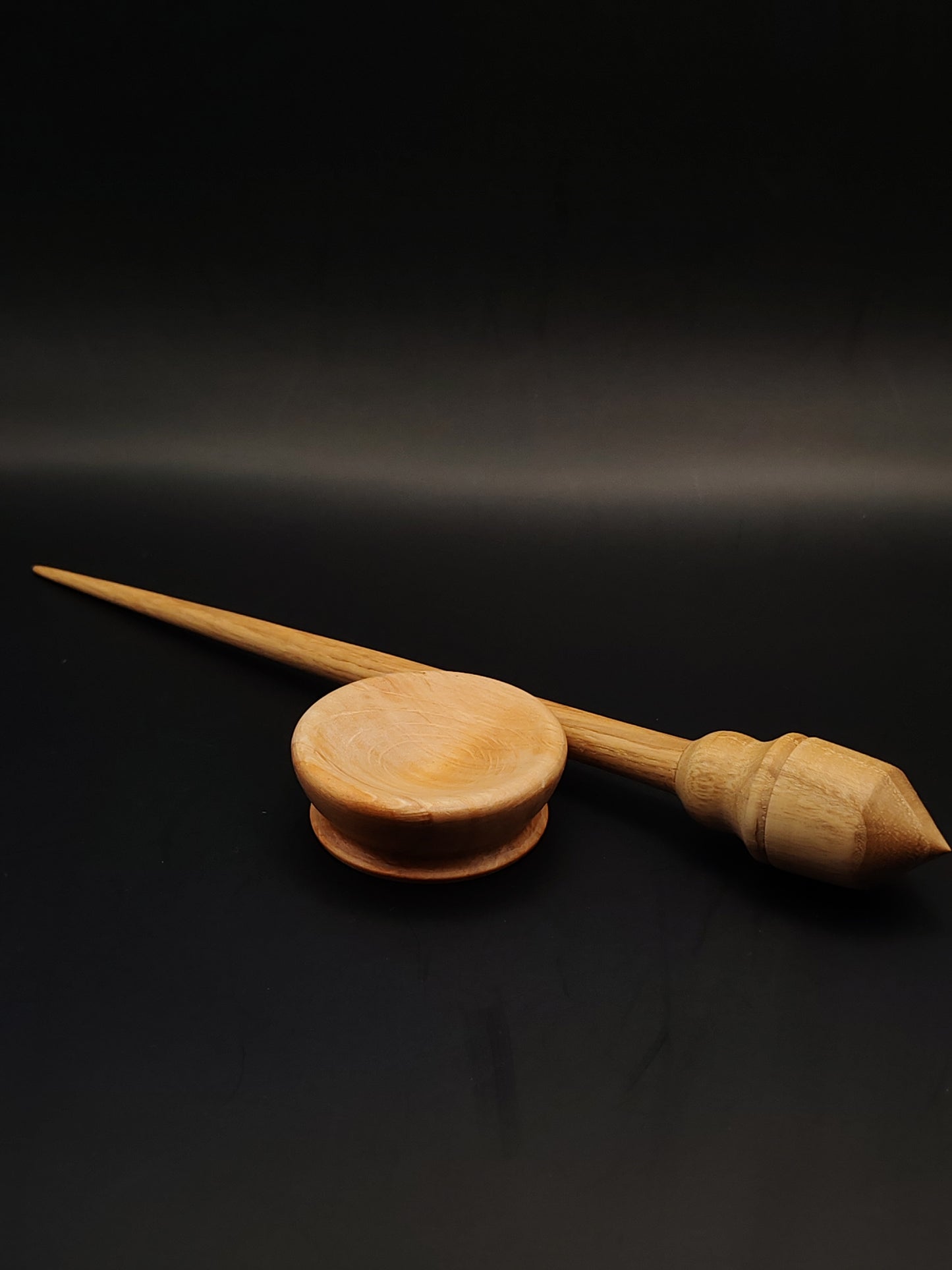 Oak Support Spindle Set – 25g / 0.88oz, 25.5cm / 10.03in – With Beech Support Bowl | Medium Spindle for Supported Spinning | Organic Wax Finish | Kravelli Spindles