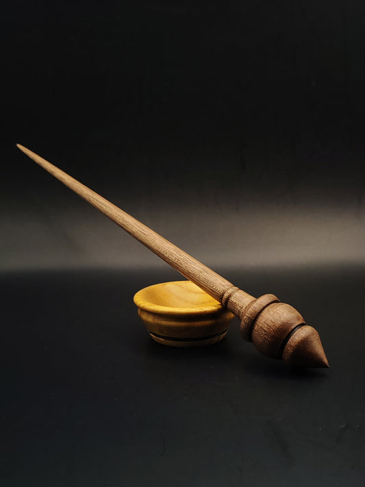 Walnut Support Spindle Set – 19g / 0.67oz, 25cm / 9.84in – With Mulberry Support Bowl | Lightweight Spindle for Fine Supported Spinning | Kravelli Spindles