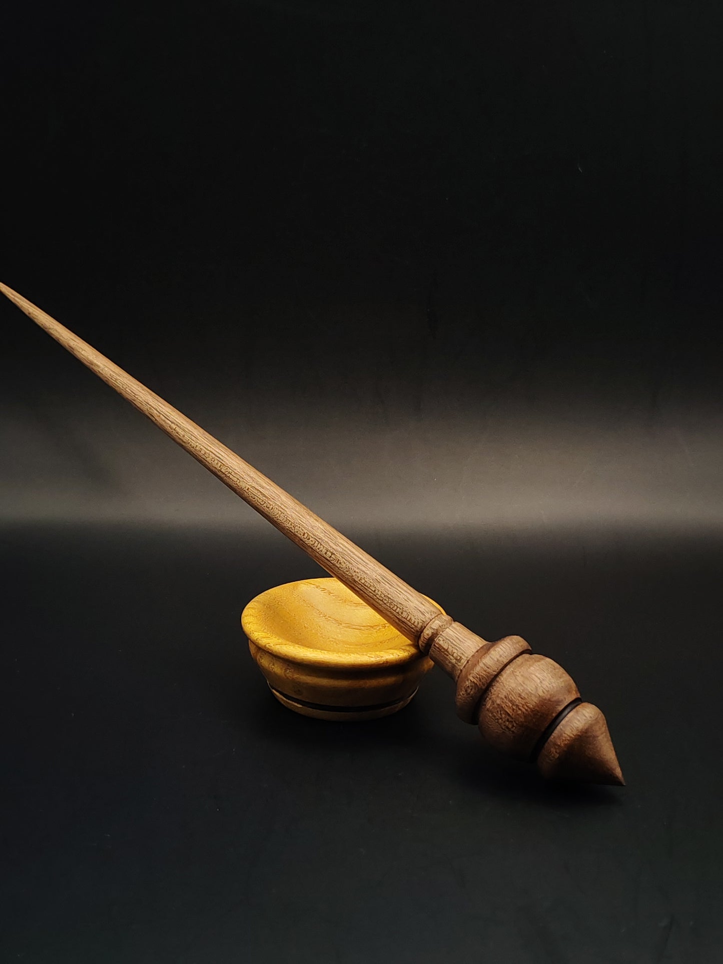 Walnut Support Spindle Set – 19g / 0.67oz, 25cm / 9.84in – With Mulberry Support Bowl | Lightweight Spindle for Fine Supported Spinning | Kravelli Spindles
