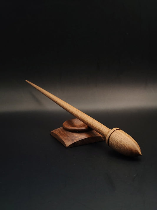 Walnut Support Spindle Set – 19g / 0.67oz, 25.5cm / 10.03in – With Walnut Support Bowl | Medium-Light Spindle for Supported Spinning | Kravelli Spindles