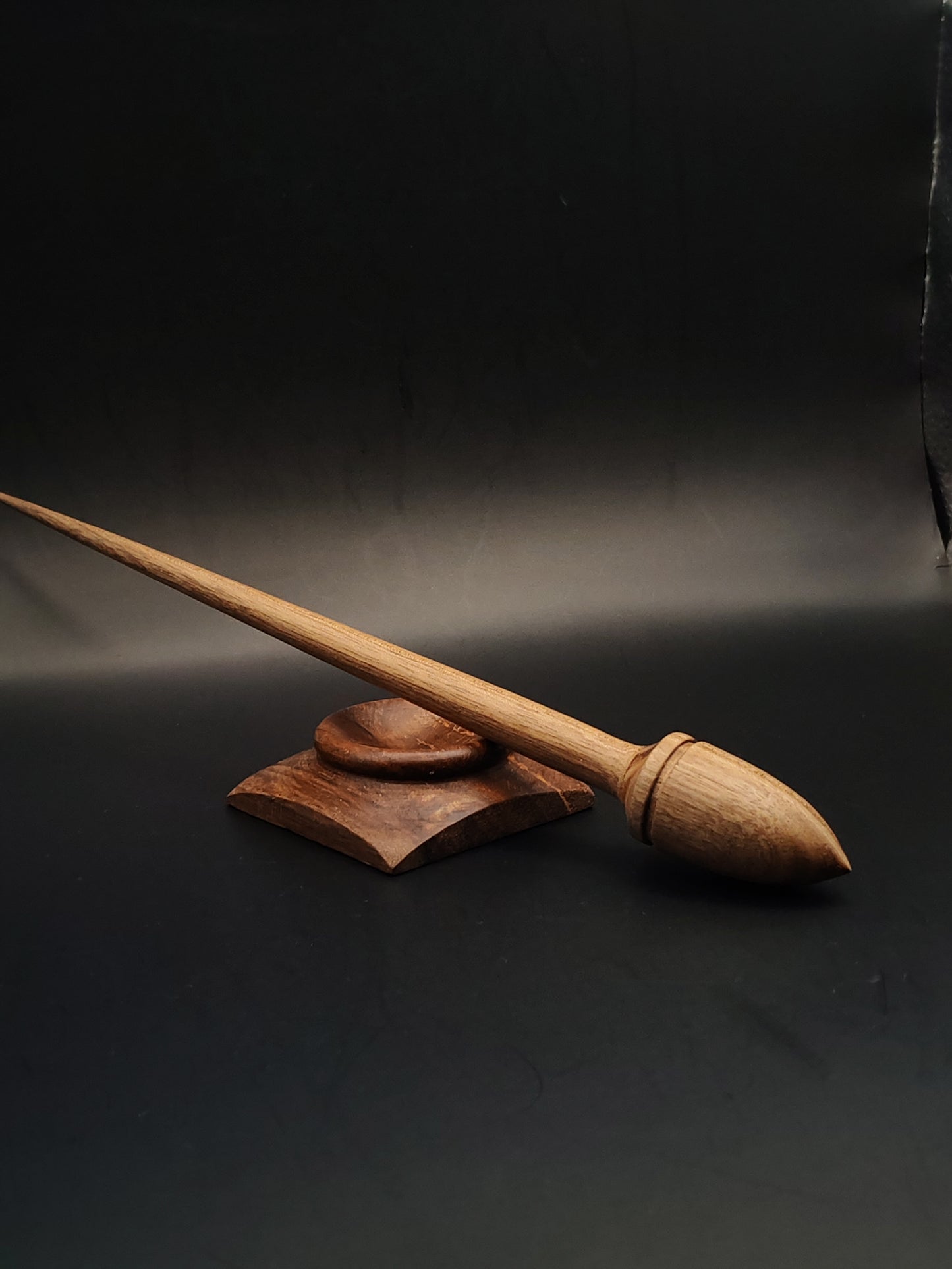 Walnut Support Spindle Set – 19g / 0.67oz, 25.5cm / 10.03in – With Walnut Support Bowl | Medium-Light Spindle for Supported Spinning | Kravelli Spindles