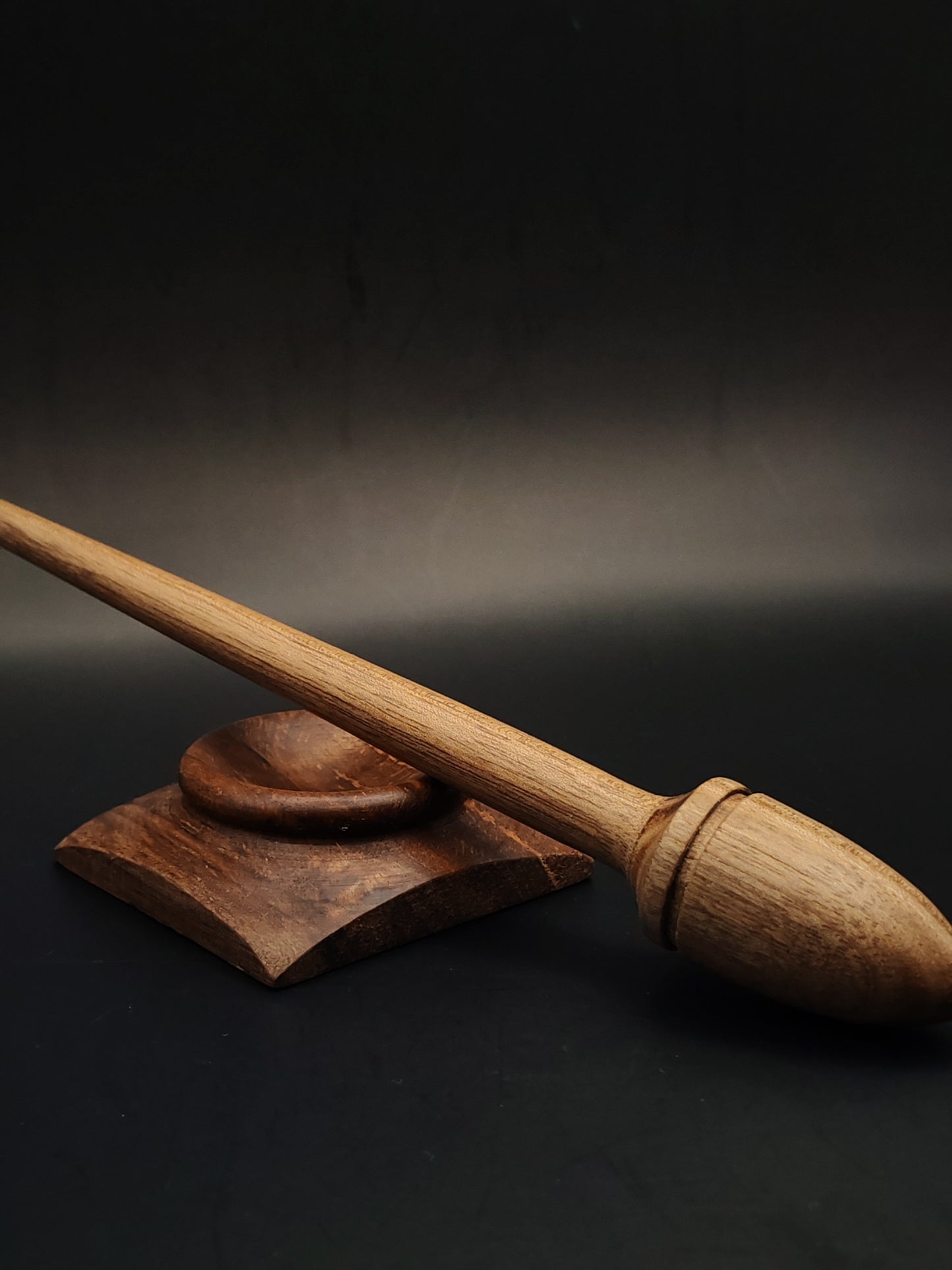 Walnut Support Spindle Set – 19g / 0.67oz, 25.5cm / 10.03in – With Walnut Support Bowl | Medium-Light Spindle for Supported Spinning | Kravelli Spindles