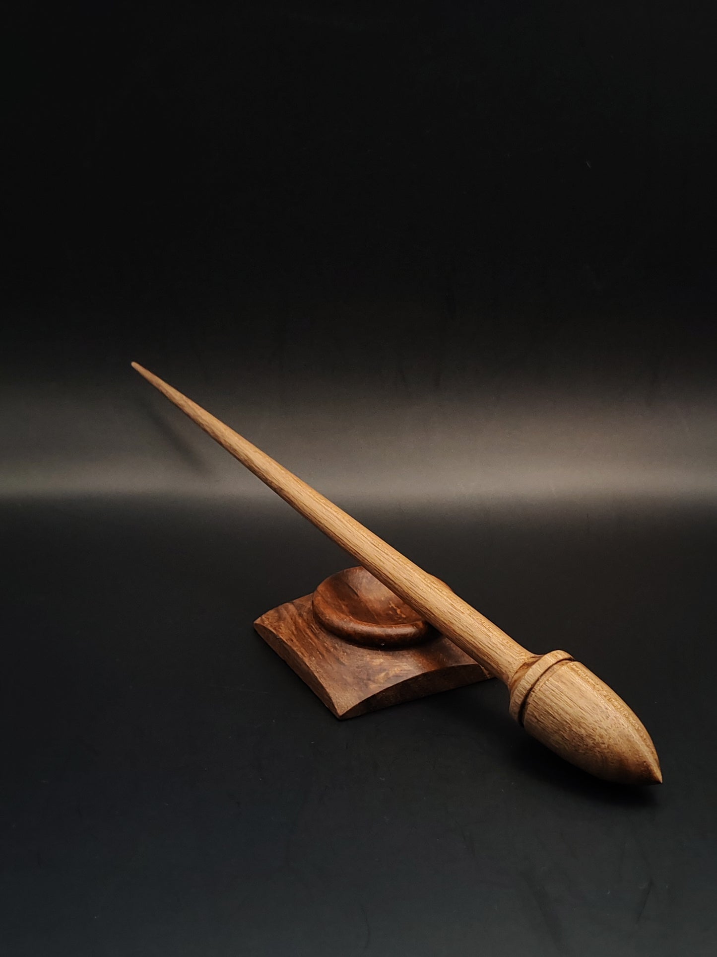 Walnut Support Spindle Set – 19g / 0.67oz, 25.5cm / 10.03in – With Walnut Support Bowl | Medium-Light Spindle for Supported Spinning | Kravelli Spindles