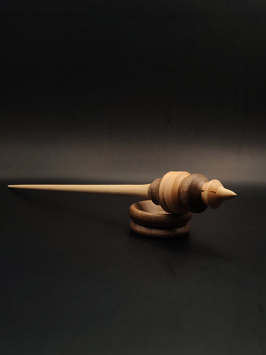 Support Spindle – Walnut & Pear Wood – 32g / 1.12oz, 29cm / 11.41in – With Walnut Support Bowl | Long Support Spindle for Medium to Heavy Fibers | Kravelli Spindles
