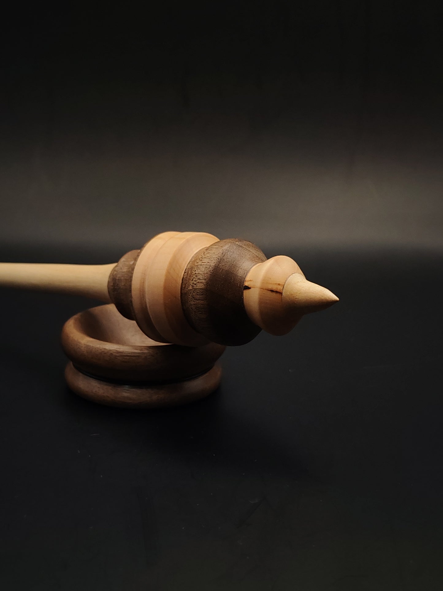 Support Spindle – Walnut & Pear Wood – 32g / 1.12oz, 29cm / 11.41in – With Walnut Support Bowl | Long Support Spindle for Medium to Heavy Fibers | Kravelli Spindles