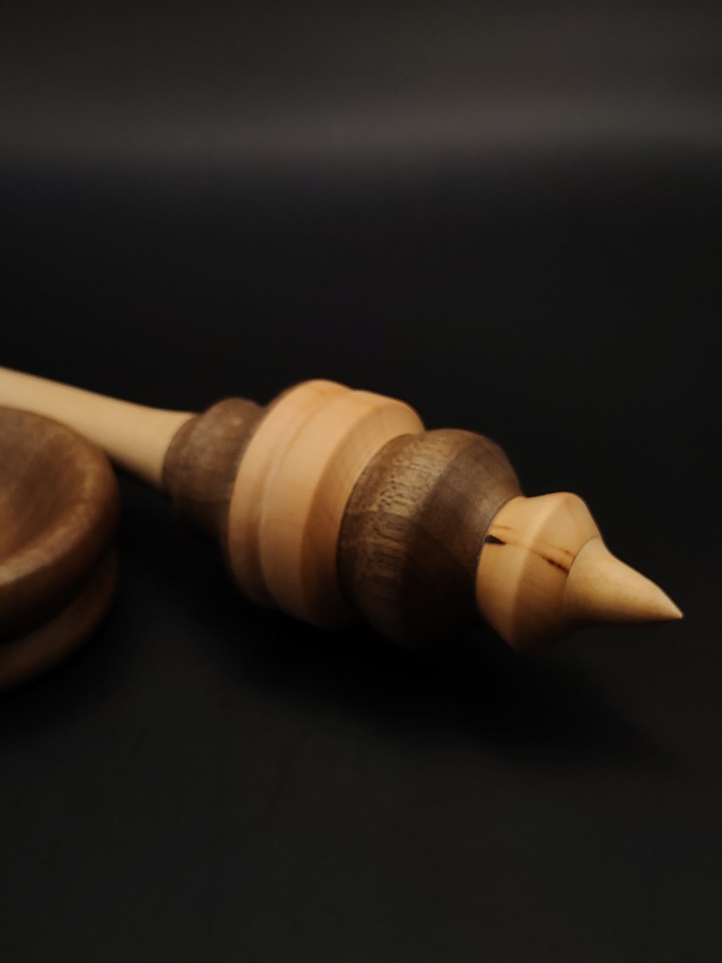 Support Spindle – Walnut & Pear Wood – 32g / 1.12oz, 29cm / 11.41in – With Walnut Support Bowl | Long Support Spindle for Medium to Heavy Fibers | Kravelli Spindles